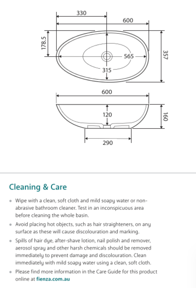 Fienza CSB61 Bahama MK11 White Matte Solid Surface Above Counter Bathroom Sink Basin - Perfect for Modern Vanities, Powder Rooms, and Guest Bathrooms