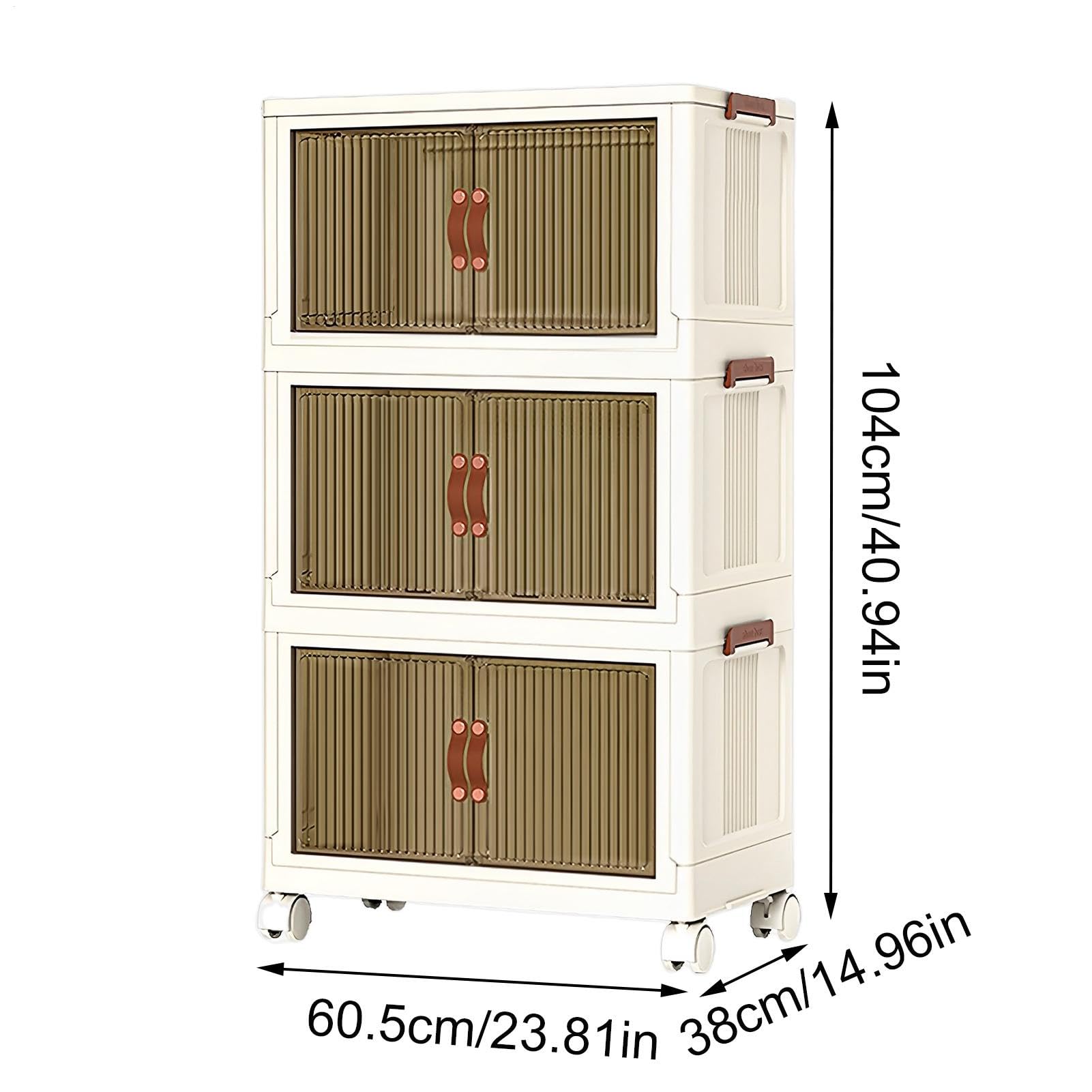 3-Tier Stackable Storage Bins with Lids & Wheels - Foldable Collapsible Storage Containers for Home, Dorm, Hallway | Space-Saving Organization for Clothes, Toys & Supplies