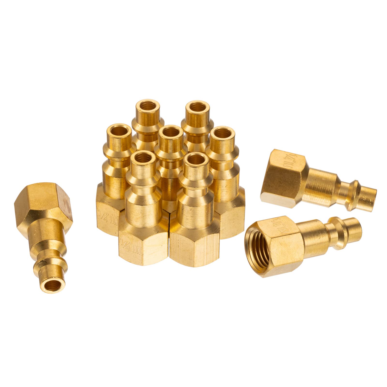 1/4-Inch NPT Female Brass Industrial Air Plug - 10-Pack | Durable Air Hose Fittings & Air Compressor Attachments for Inflatables, Tires, and Pneumatic Tools | High-Quality Brass Connectors for Home Garage and Workshop Use