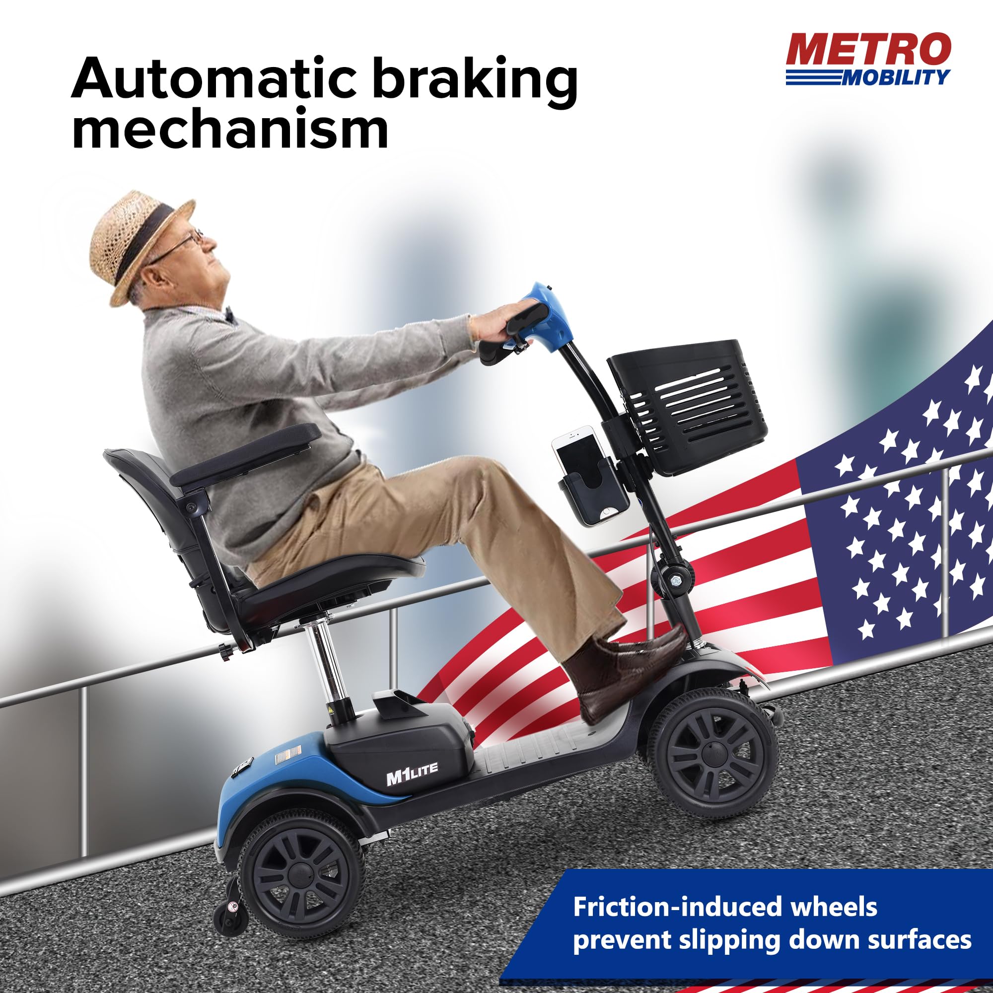 4 Wheel Folding Mobility Scooter for Adults & Seniors - Electric Powered Medical Scooter Wheelchair - Compact Heavy Duty Travel Scooter (Light Blue) - Ideal for Airports, Shopping Malls & Outdoor Activities