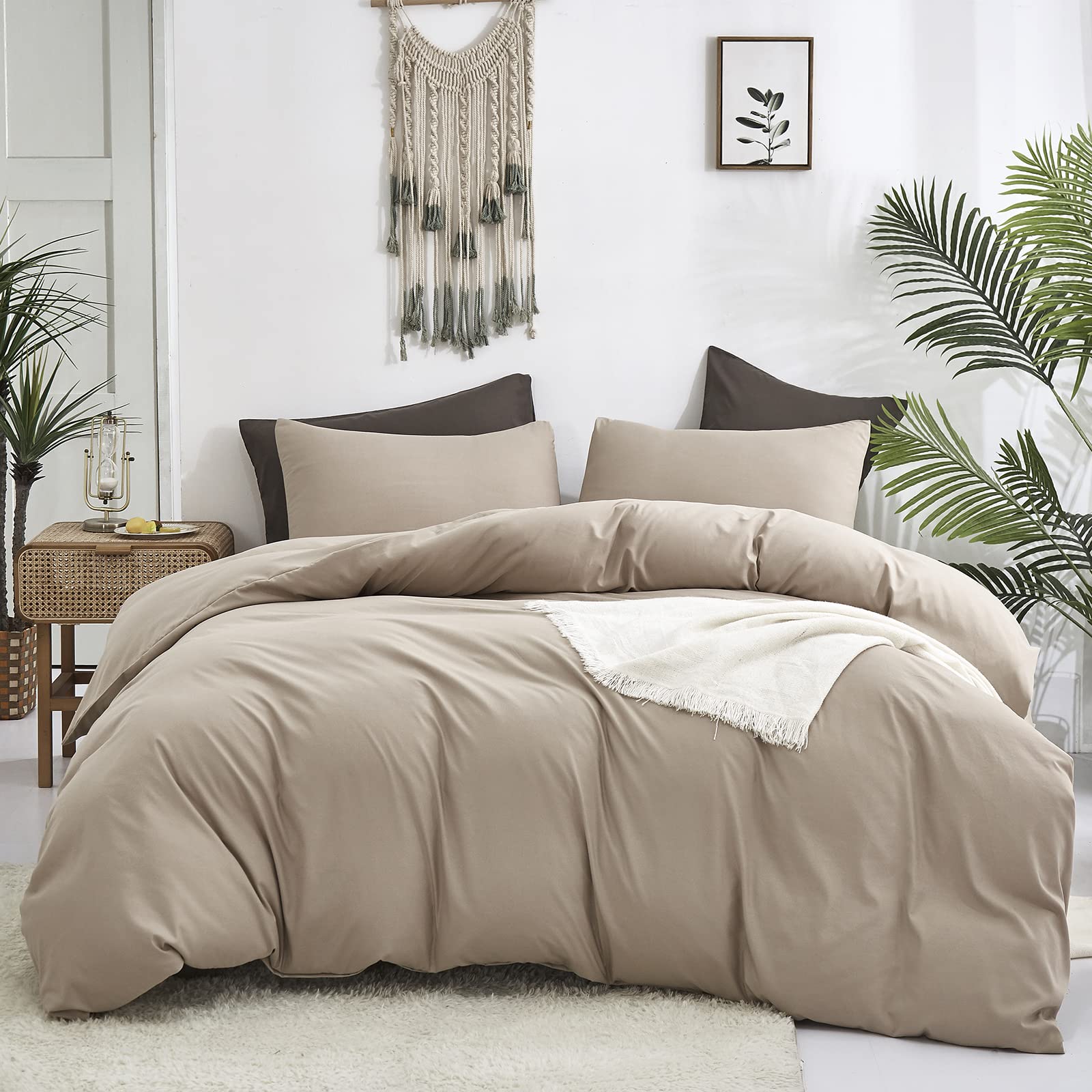 Premium Cottonight Khaki King Size Comforter Set - Soft, Breathable & Modern 3-Piece Bedding in Cream & Light Coffee | Perfect for Master Bedroom, Guest Room & Cozy Home Decor