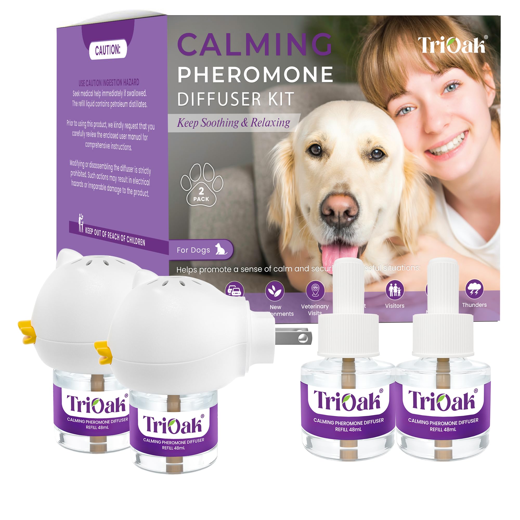Dog Calming Pheromone Diffuser - Advanced Anxiety Relief for Dogs with Appeasing Pheromones, 2-Pack (Purple) | Perfect for Separation Anxiety, Vet Visits & Travel Stress