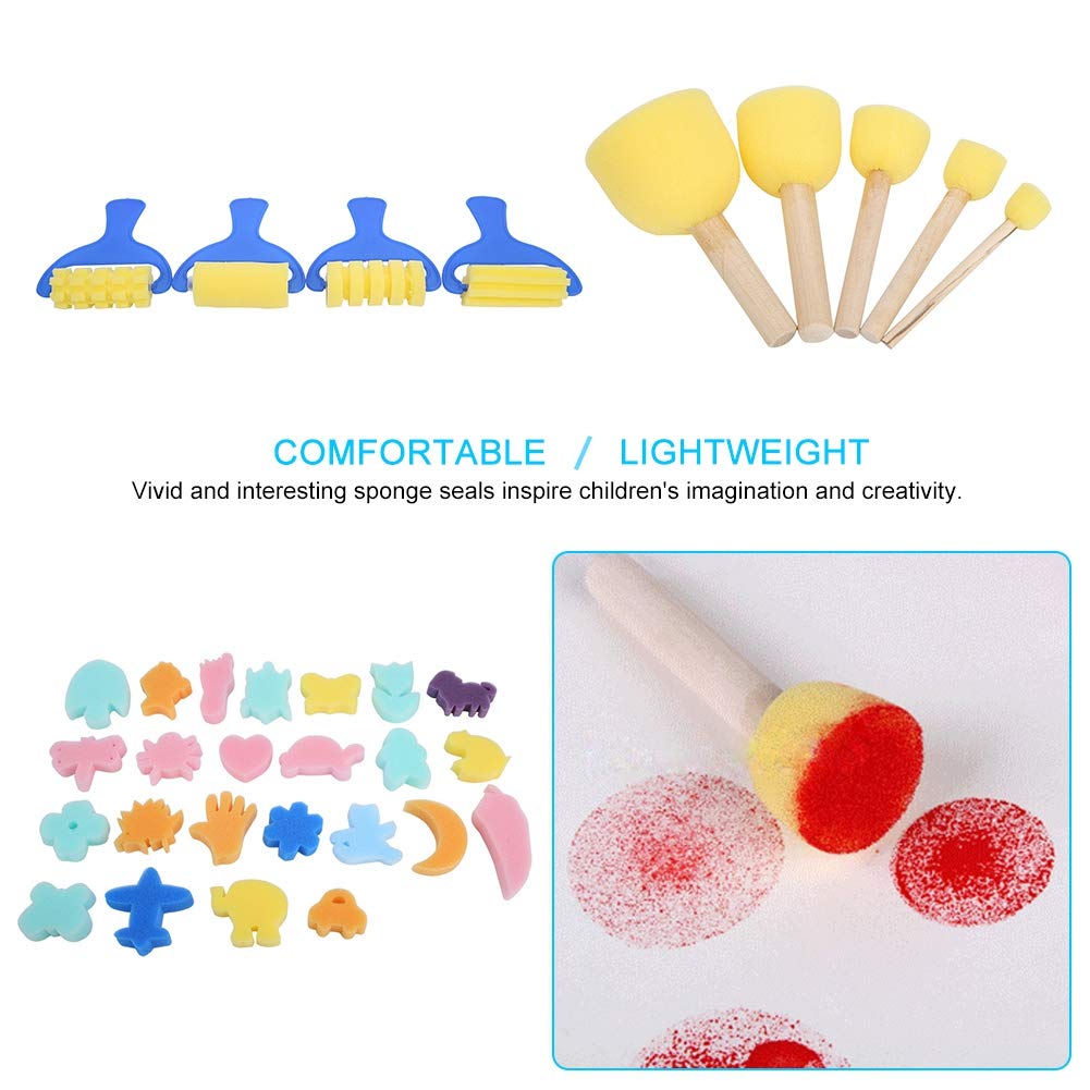 39Pcs Kids Paint Brushes Set - Mini Washable Sponge Brushes, Rollers & Animal Stampers for Toddler Art Projects - Perfect for Classroom, Birthday Parties & DIY Home Crafts