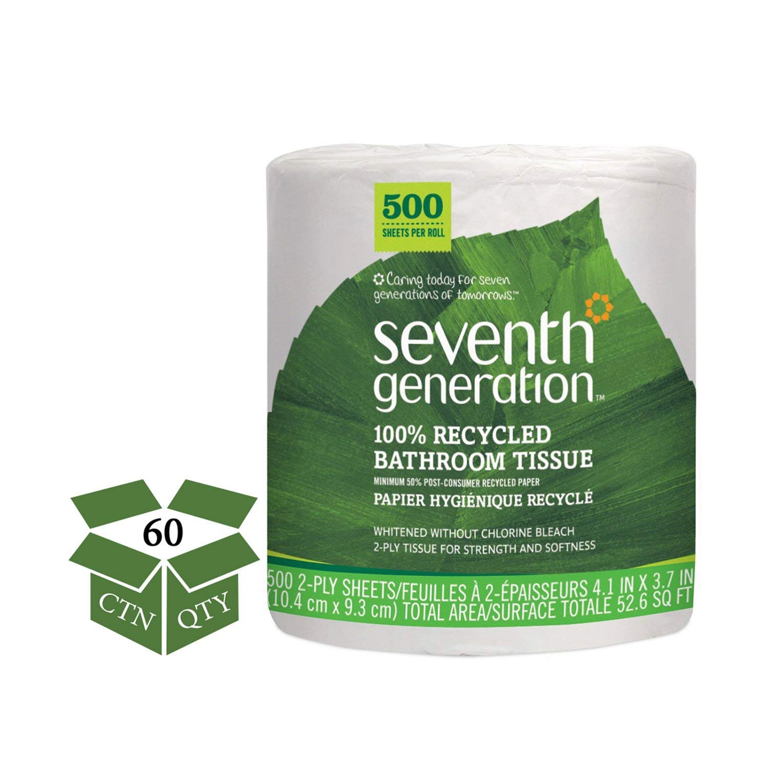 Seventh Generation 100% Recycled Jumbo Roll Bathroom Tissue | 2-Ply White Toilet Paper | 500 Rolls (60 Cartons) | Eco-Friendly, Soft & Strong | Perfect for Home, Office & Commercial Use