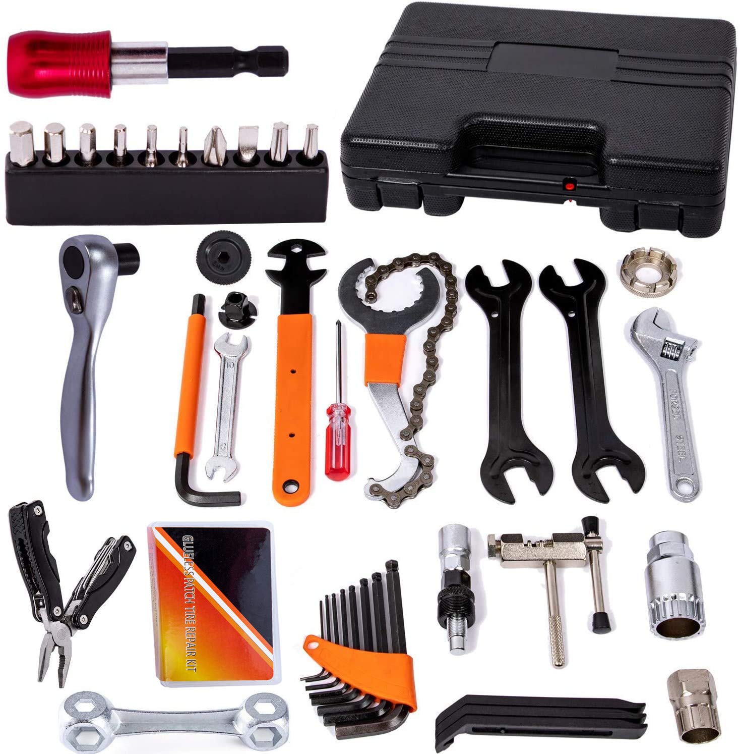 YBEKI Bike Repair Tool Kit - 16-in-1 Bicycle Maintenance Set with Reversible Ratchet, Chain Breaker, Tire Levers & Pedal Wrench | Professional Cycling Tools for Road & Mountain Bikes | Home Garage & Outdoor Trail Repairs
