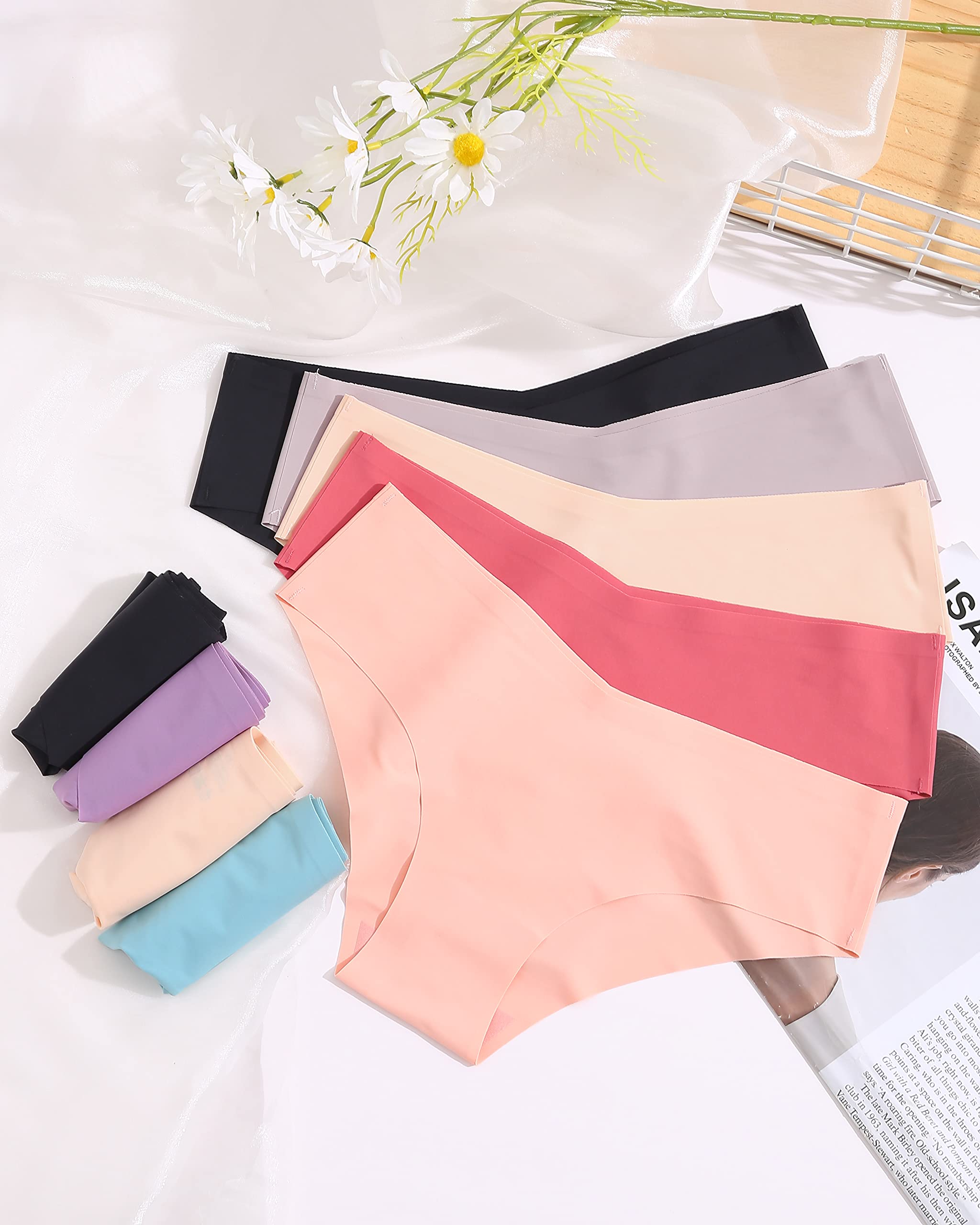 ROSYCORAL Women's Seamless Bikini Panties - Soft Stretch No Show Underwear - 9 Pack Cheeky Hipster Briefs (XS-L) for Everyday Comfort & Invisible Coverage Under Tight Clothing