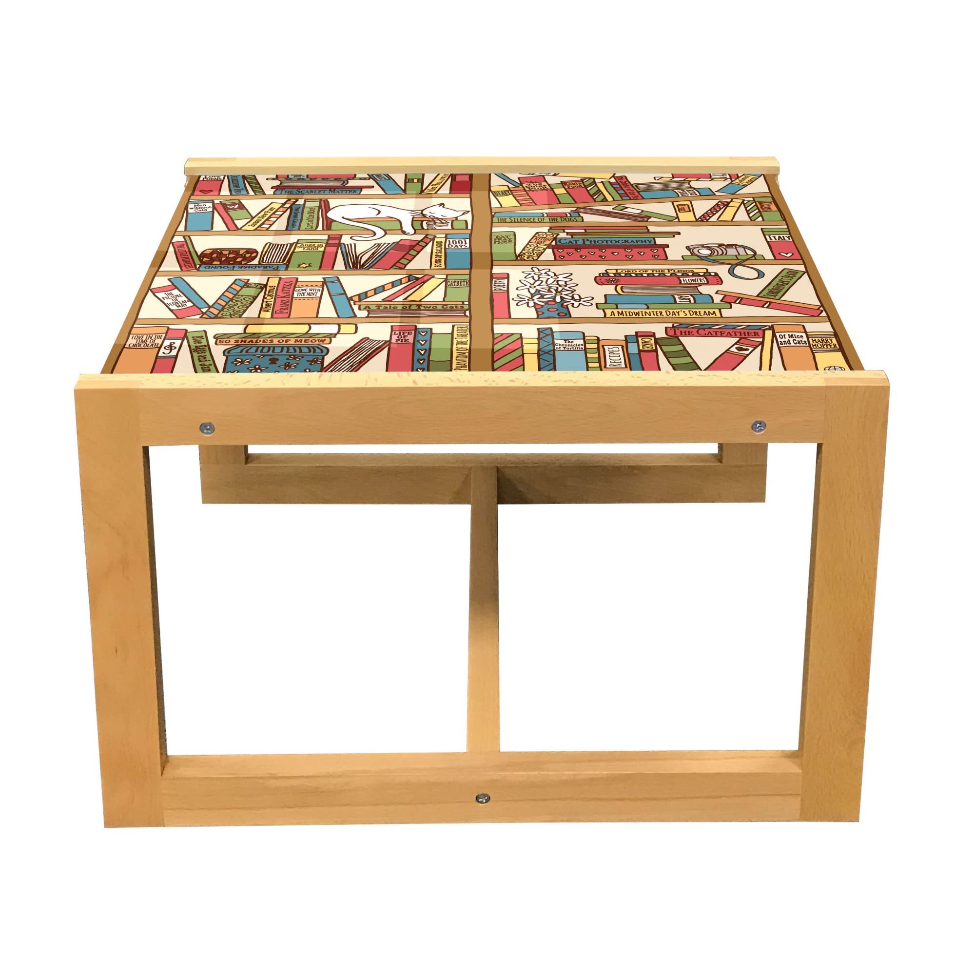 Ambesonne Cat Themed Coffee Table - Boho Feline Design with Acrylic Glass Top & Wooden Frame - Perfect for Book Lovers, Offices & Dorm Rooms - Small Size in Peach Multicolor - Ideal for Living Rooms, Libraries & Cozy Reading Nooks
