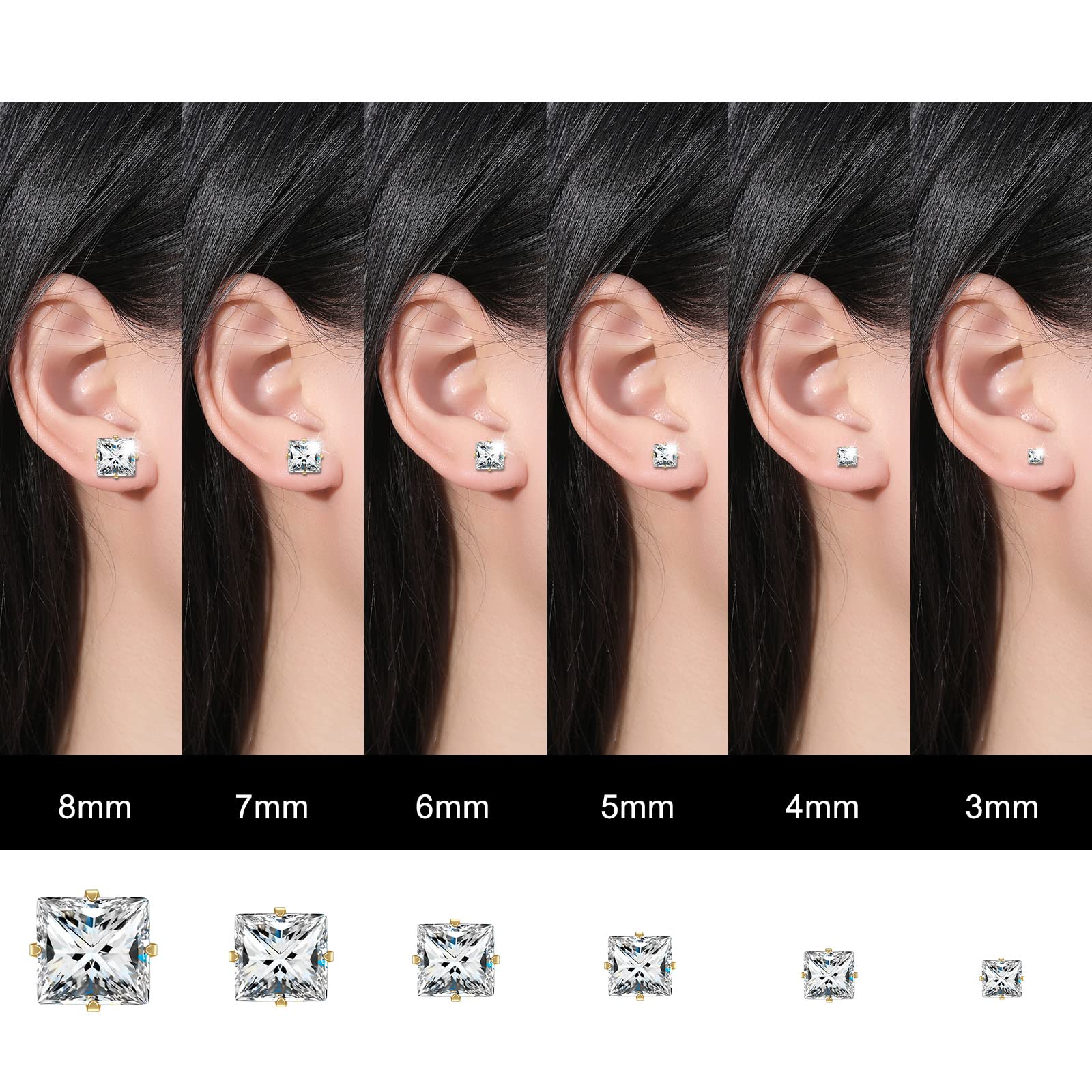 12 Pairs Stainless Steel Cubic Zirconia Stud Earrings for Women & Men - Hypoallergenic Tiny Silver Studs Multipack - Perfect for Everyday Wear, Gifts & Special Occasions