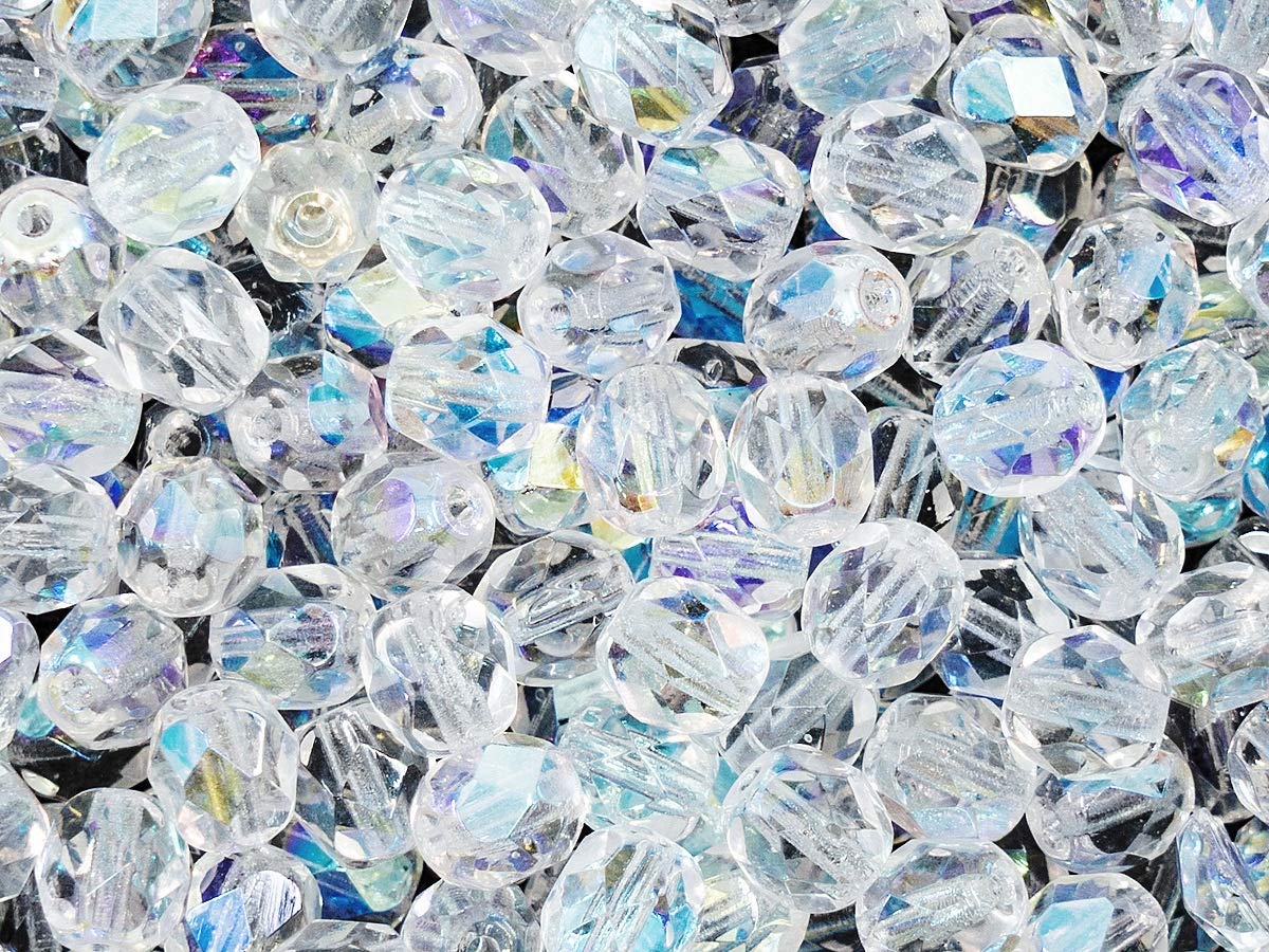 Czech Fire-Polished Glass Beads Set - Round 3mm & 6mm Sizes in Crystal AB & Rosaline AB (300pcs) | Jewelry Making Kit for Necklaces, Bracelets & DIY Crafts