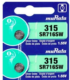Murata 315 SR716SW 1.55V Silver Oxide Watch Battery (2-Pack) - Replacement for Sony 315, Renata 315, Maxell 315 - Perfect for Watches, Calculators, Medical Devices & Small Electronics