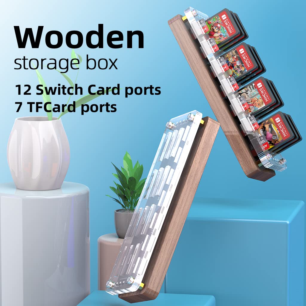 AODUKE 16-Slot Nintendo Switch Game Storage Case - Premium Walnut Wood & Acrylic Switch Game Card Holder for Organizing Switch Games (19*Pure Walnut Wood + Transparent Acrylic) - Perfect for Travel, Home Storage & Gaming Setup