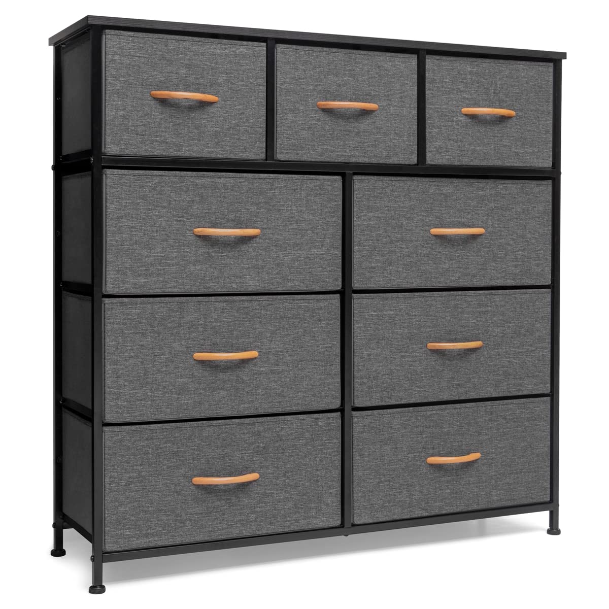 9-Drawer Fabric Dresser - Steel Frame & Wooden Top for Bedroom, Nursery, Office Storage