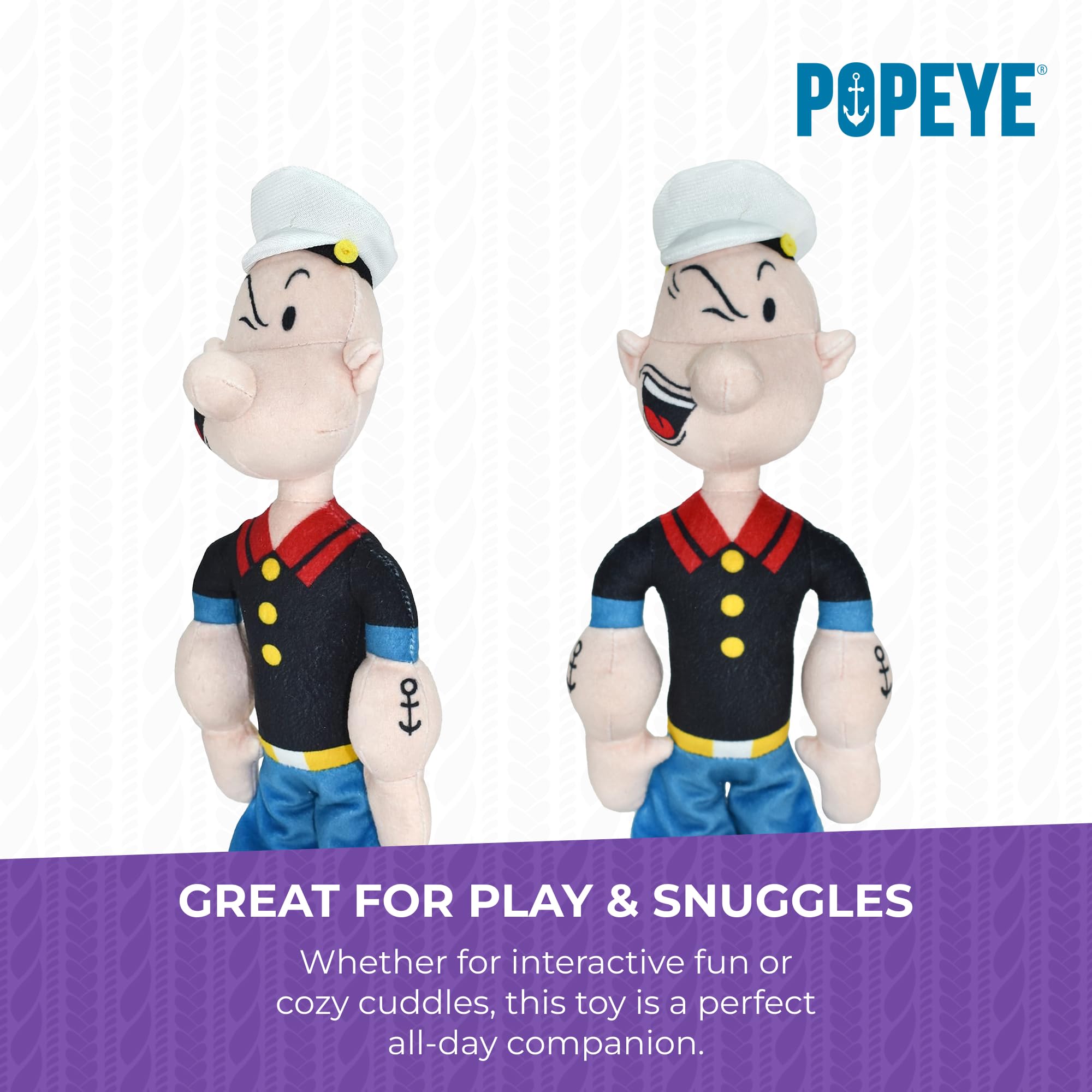 Multipet Popeye Dog Plush Toy - Extra Soft & Durable Chew Toy for Small, Medium & Large Dogs - 11 Inch Cuddling Stuffed Animal for Playtime & Comfort - Perfect for Indoor Play, Teething Puppies & Anxiety Relief