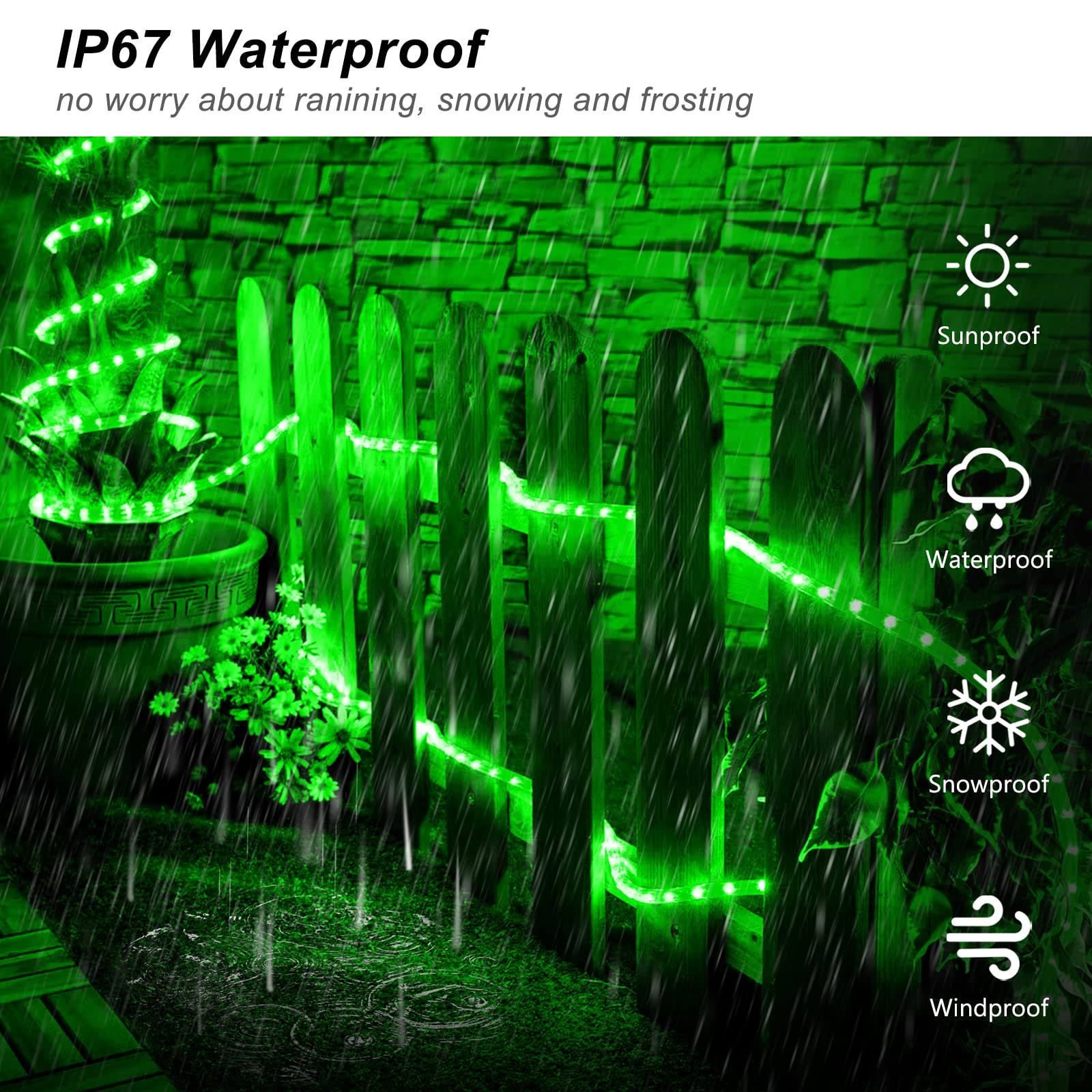 JMEXSUSS 66ft Green Rope Lights with Remote - 2 Pack 200 LED Battery Operated String Lights, 8 Lighting Modes, Waterproof for Indoor Outdoor Use - Perfect for Patio Decor, St. Patrick's Day Party, Garden, Wedding and Holiday Lighting