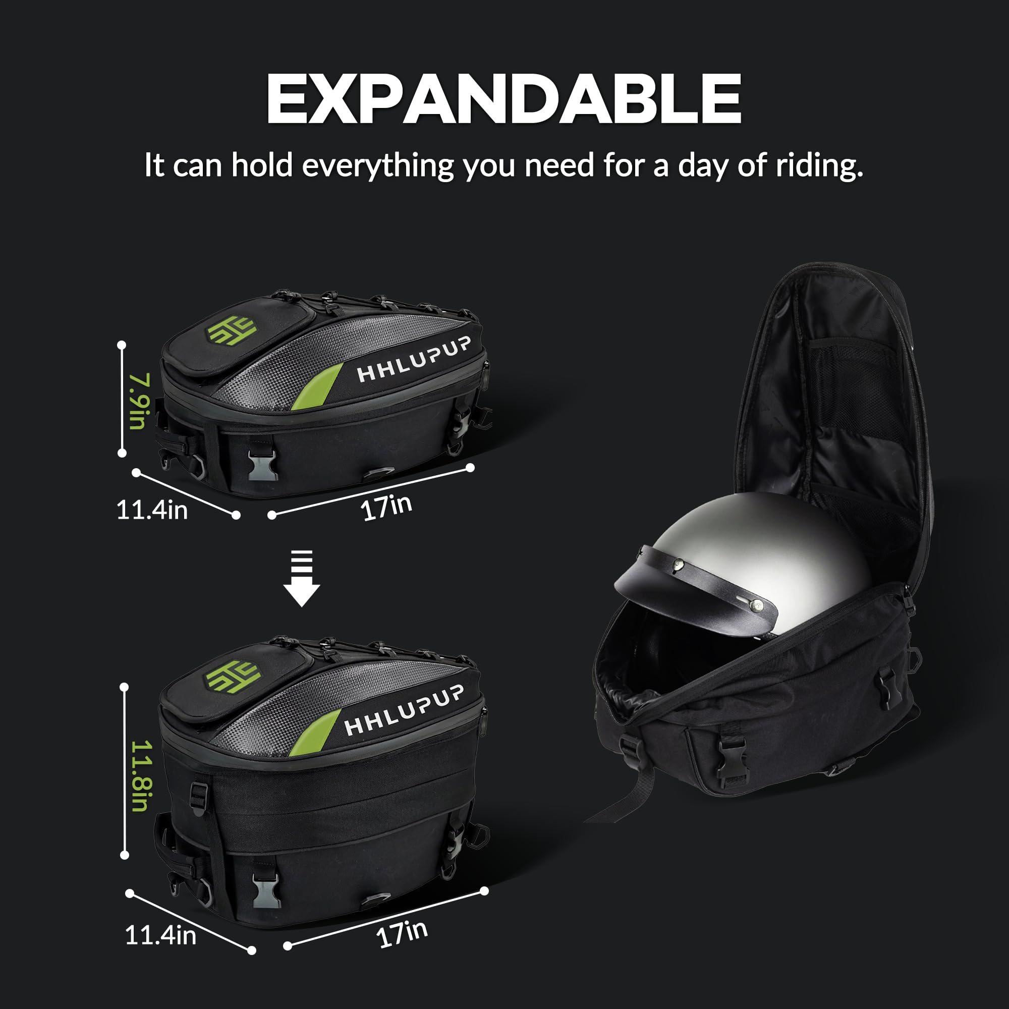 Waterproof Motorcycle Tail Bag & Helmet Storage with Password Lock - 38L Large Capacity Motorbike Luggage Backpack for Travel & Commuting (Green) - Perfect for Road Trips, Daily Rides & Secure Gear Storage