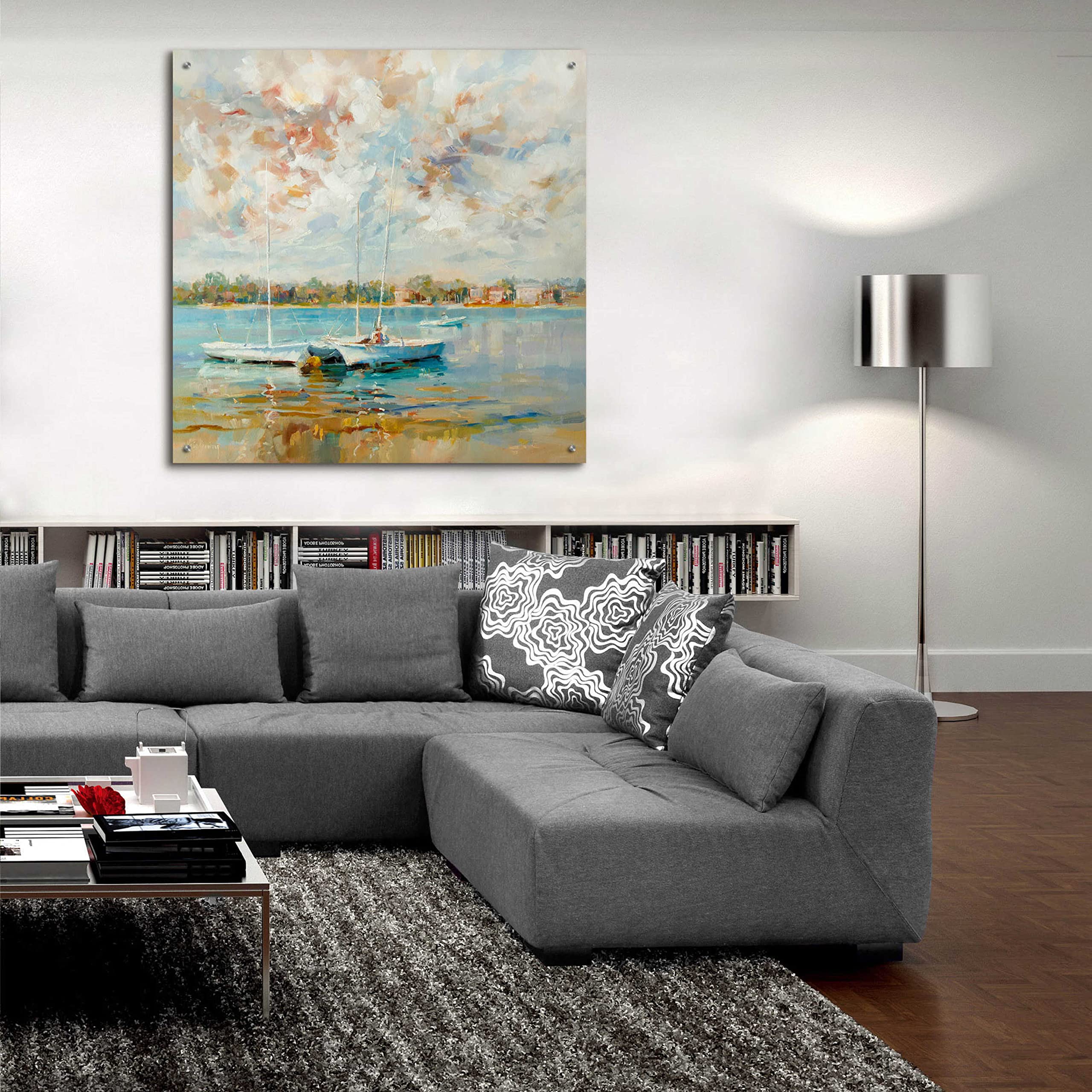 Kasia Bruniany 'At Water's Edge' Acrylic Glass Wall Art - 36x36 Inches Modern Abstract Painting for Living Room, Bedroom & Office Decor