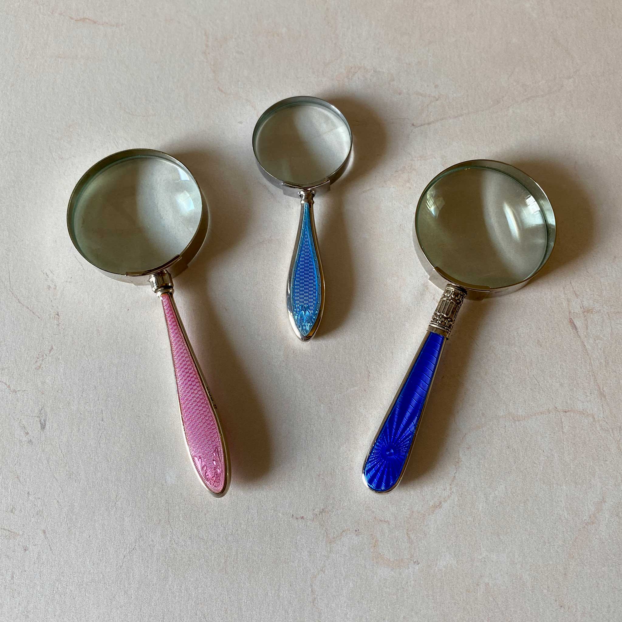 Antique Edwardian Cobalt Blue Guilloché Enamel Sterling Silver Magnifying Glass - Vintage Reading Magnifier for Books, Stamps & Jewelry Appraisal