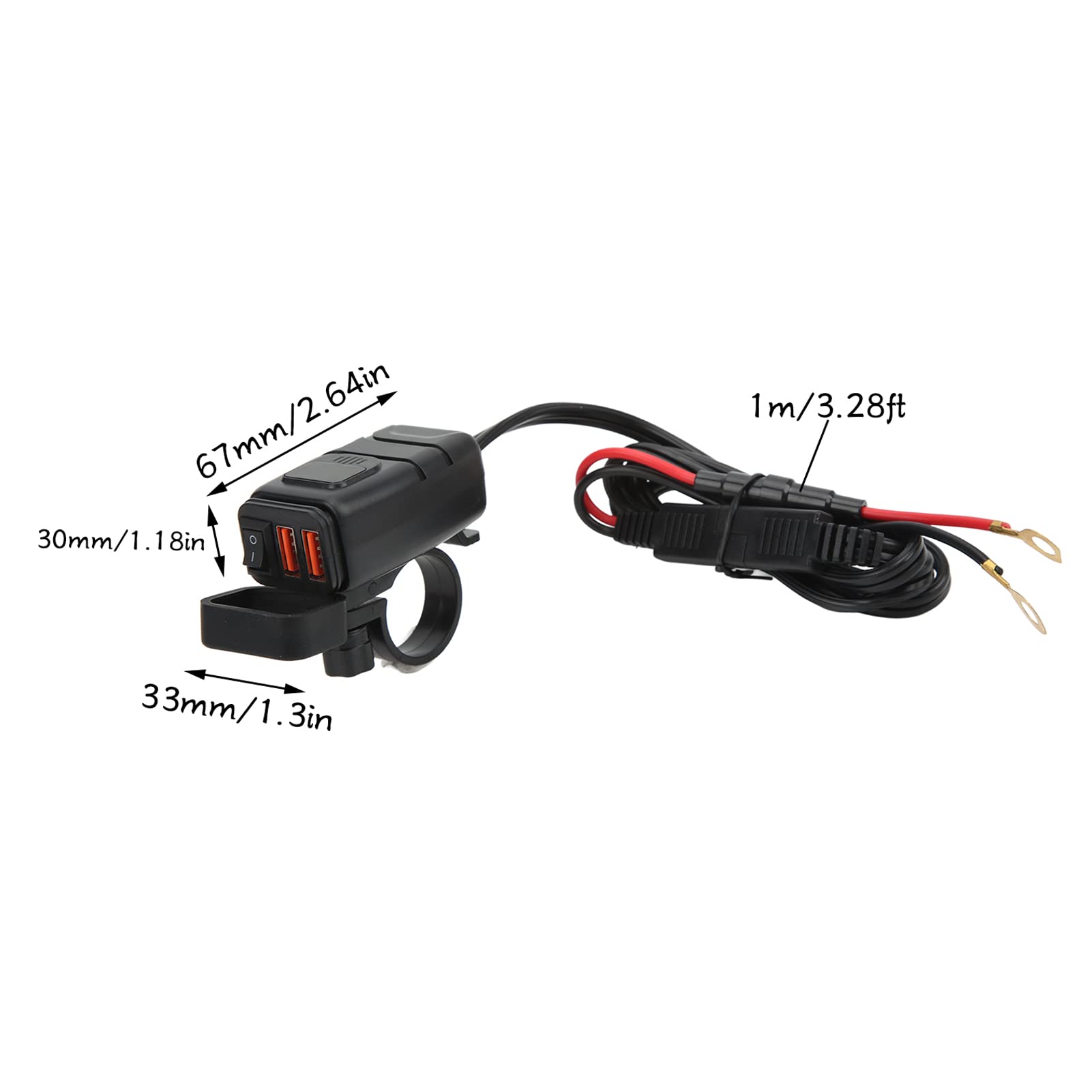 Motorcycle Dual USB SAE to USB Adapter with Cover Switch - Fast Charging & Built-in Voltmeter for Phone & Tablet - Perfect for Road Trips & Motorcycle Accessories