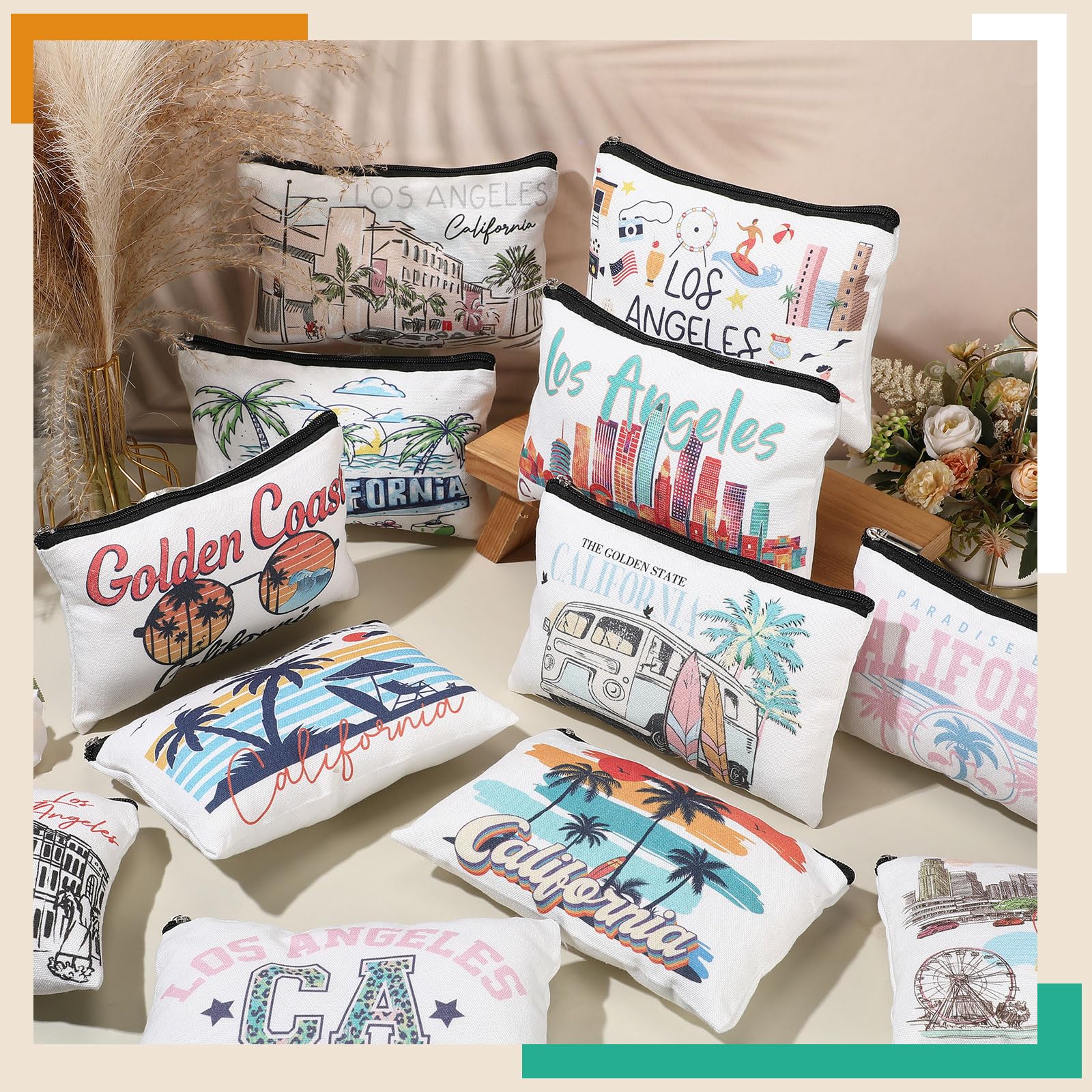 12 Pcs Texas State & Chicago City Souvenir Cosmetic Bags - Zippered Makeup Travel Bags for Women - Perfect for Gifts, Travel & Daily Organization