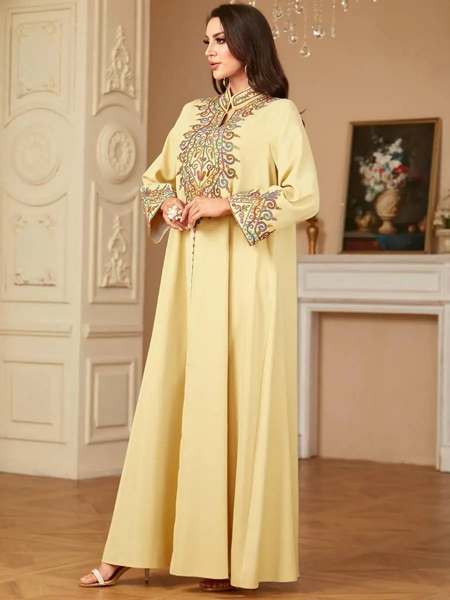 Elegant Eid Embroidery Caftan Dress - Traditional Jalabiya Kaftan for Women - Perfect for Eid Celebrations, Weddings & Special Occasions