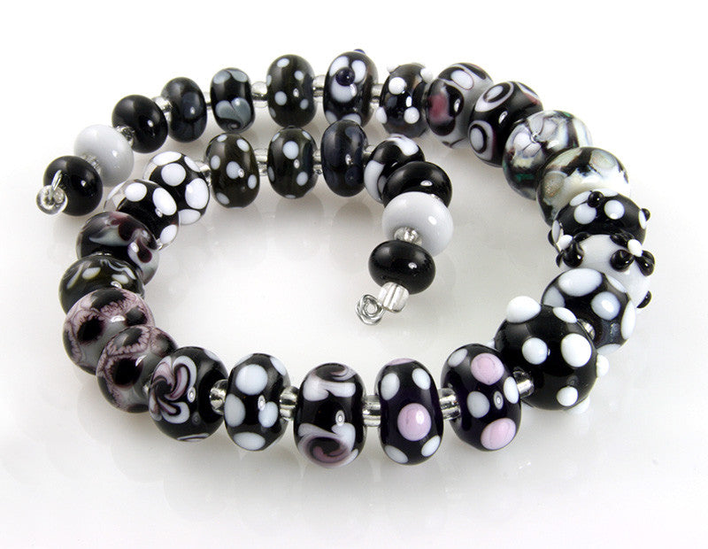 Handmade Noir Black & White Lampwork Glass Beads for Jewelry Making - Perfect for Necklaces, Bracelets, and DIY Craft Projects