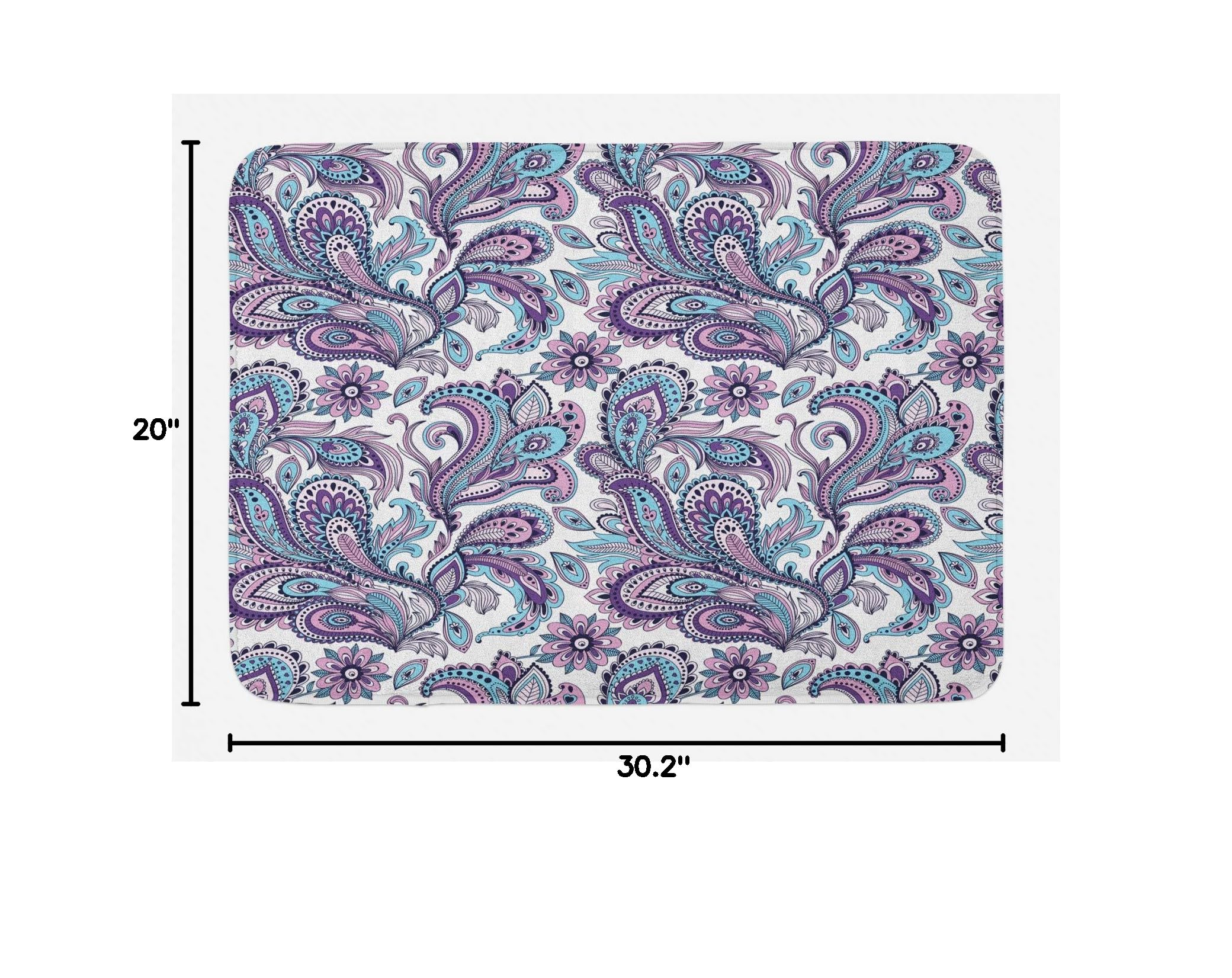Ambesonne Paisley Bath Mat - Non-Slip Bohemian Floral Bathroom Rug with Blue Purple Leaves Pattern, 30.2