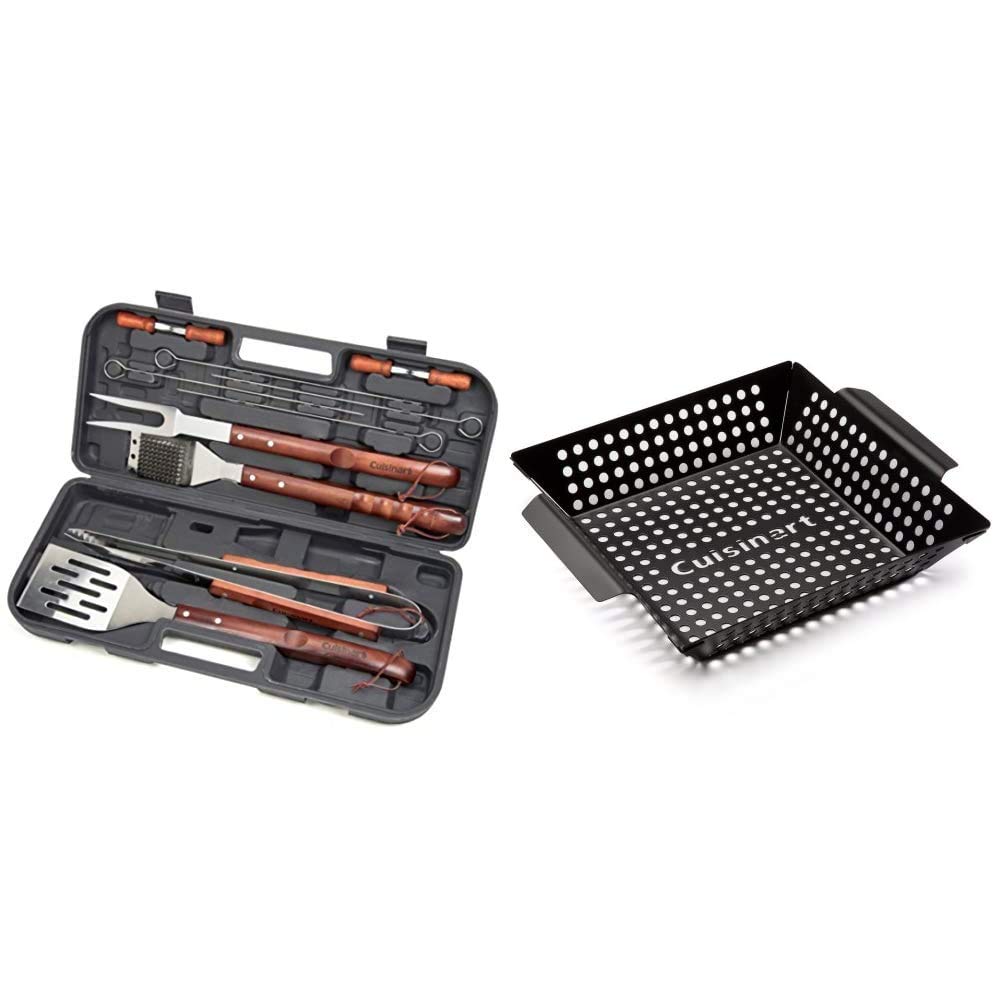 **Cuisinart 13-Piece Wooden Handle BBQ Grill Tool Set & 11-Inch Non-Stick Grill Wok – Perfect for Outdoor Cooking, Grilling, and Stir-Frying – Ideal for Backyard BBQs, Camping, and Family Gatherings**