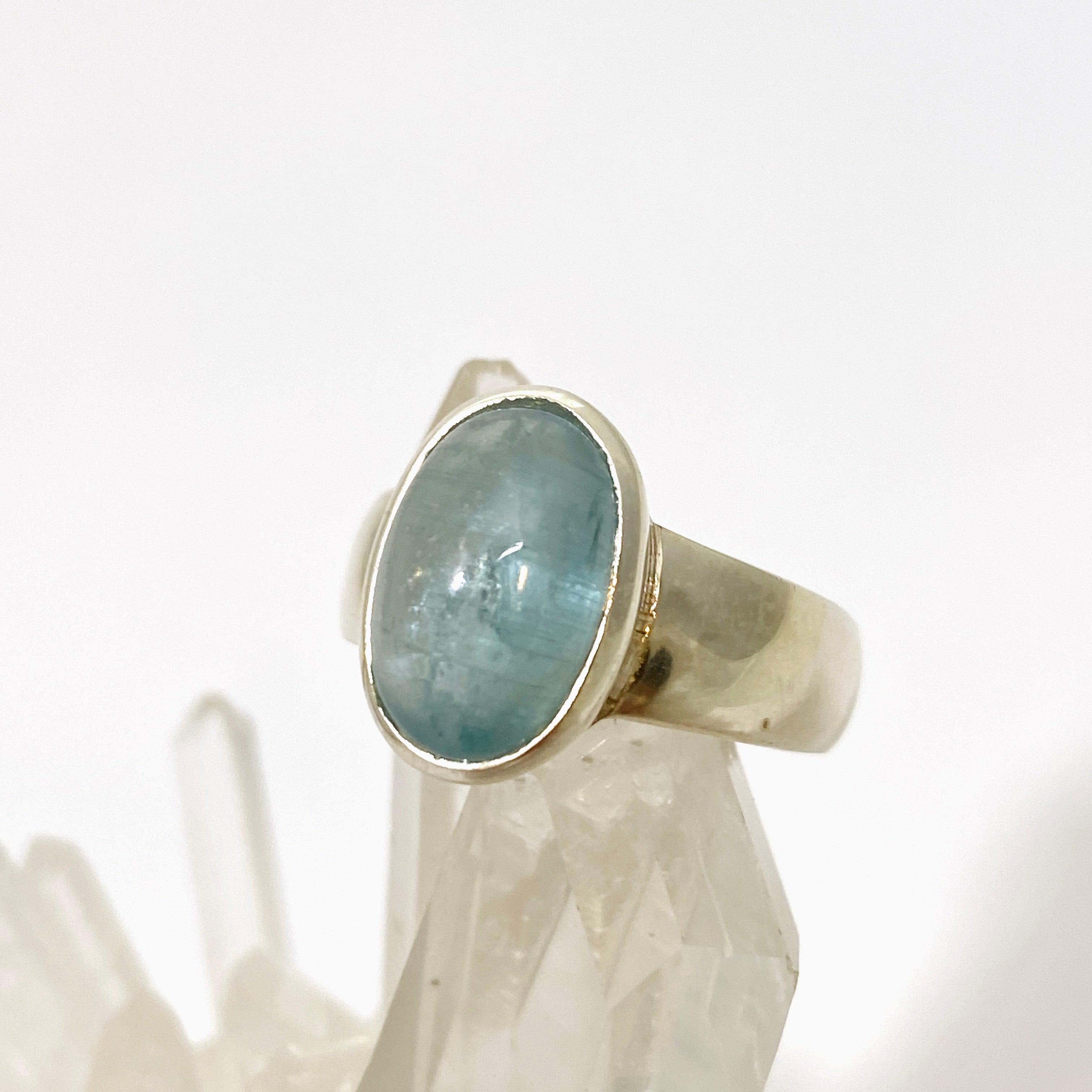 Natural Blue Kyanite Oval Cabochon Ring - Size 7 - African Sourced Gemstone - Handmade Silver Jewelry - Perfect for Engagement, Wedding & Everyday Wear