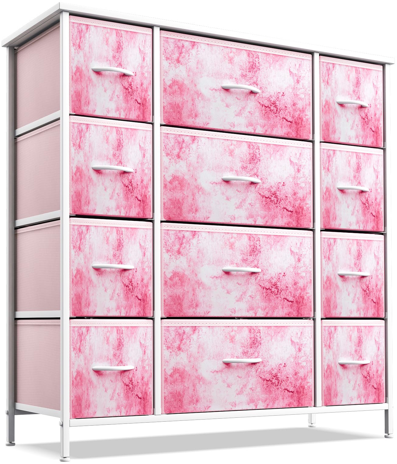 Sorbus 12-Drawer Kids Dresser with Fabric Bins - Sturdy Steel Frame & Wood Top Chest Organizer for Clothes, Toys & Nursery Storage - Perfect for Bedroom, Hallway, Kids Room & Closet Organization (Pink Tie-Dye) | Space-Saving Furniture for Small Rooms & Child-Friendly Home Decor