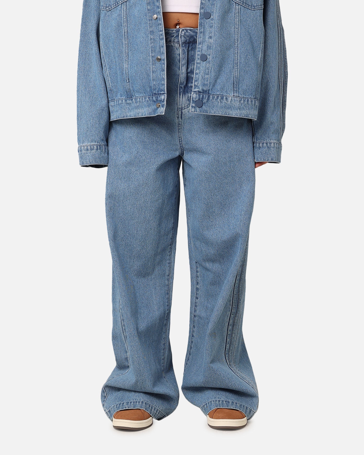 Adidas X KSENIASCHNAIDER Women's Light Denim 3-Stripe Jeans - Stylish Casual Pants for Everyday Wear & Street Fashion