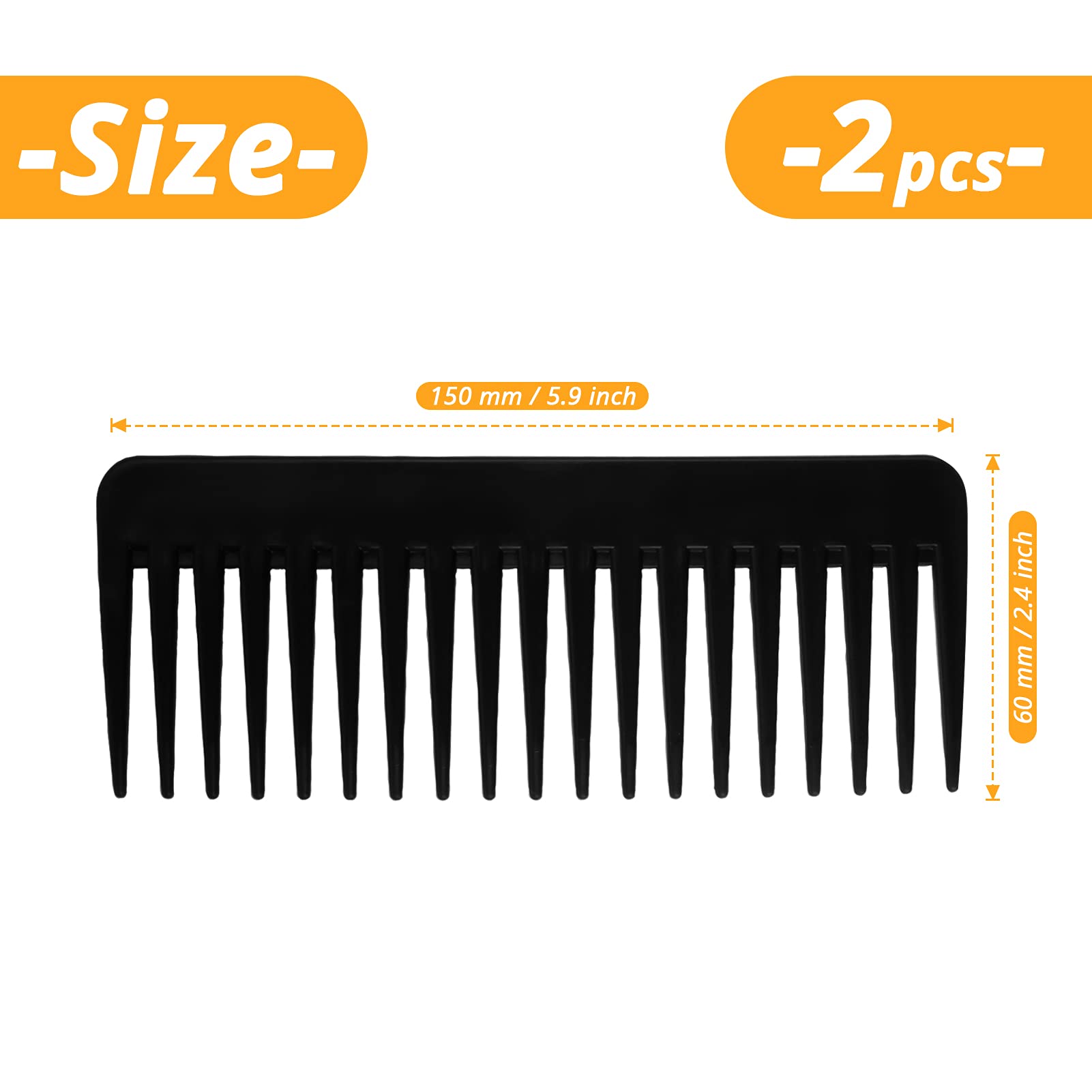 Wide Tooth Comb for Curly Hair & Long Hair - Detangling Paddle Comb for Wet Hair (2 Pack, Black) - Perfect for Salon, Travel & Home Hair Care