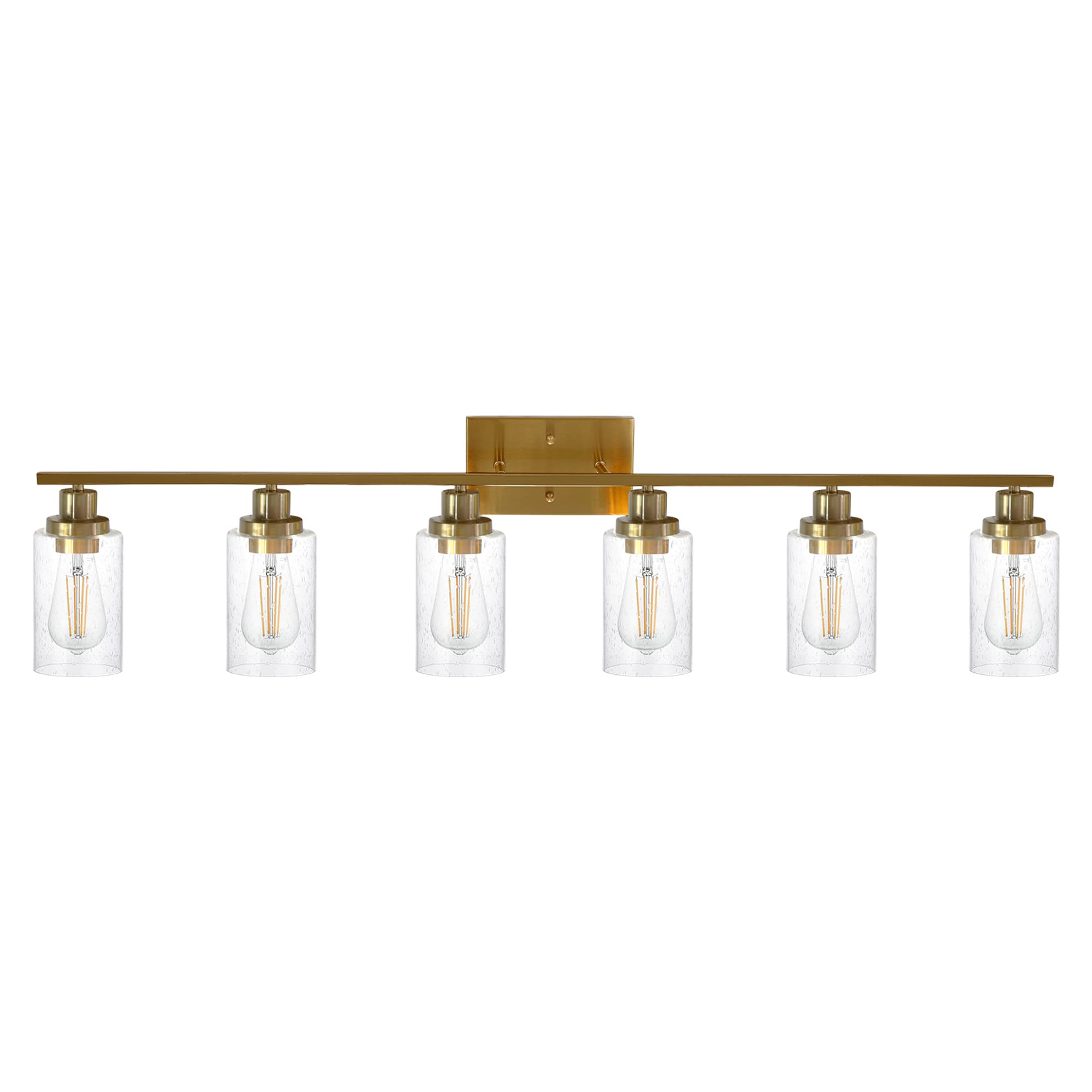 MELUCEE 6-Light Brushed Brass Vanity Light - Modern Bathroom Mirror Lighting Fixture with Bubbled Glass Shades - Wall Sconce for Hallway, Kitchen, Living Room & Bedroom - Perfect for Makeup, Shaving & Ambient Lighting