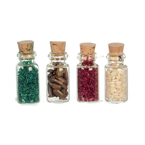 Miniature Grain Bottles Set of 4 - Tiny Dollhouse Accessories for Miniature Kitchen & Farmhouse Decor - Perfect for DIY Dollhouse Scenes & Collectors