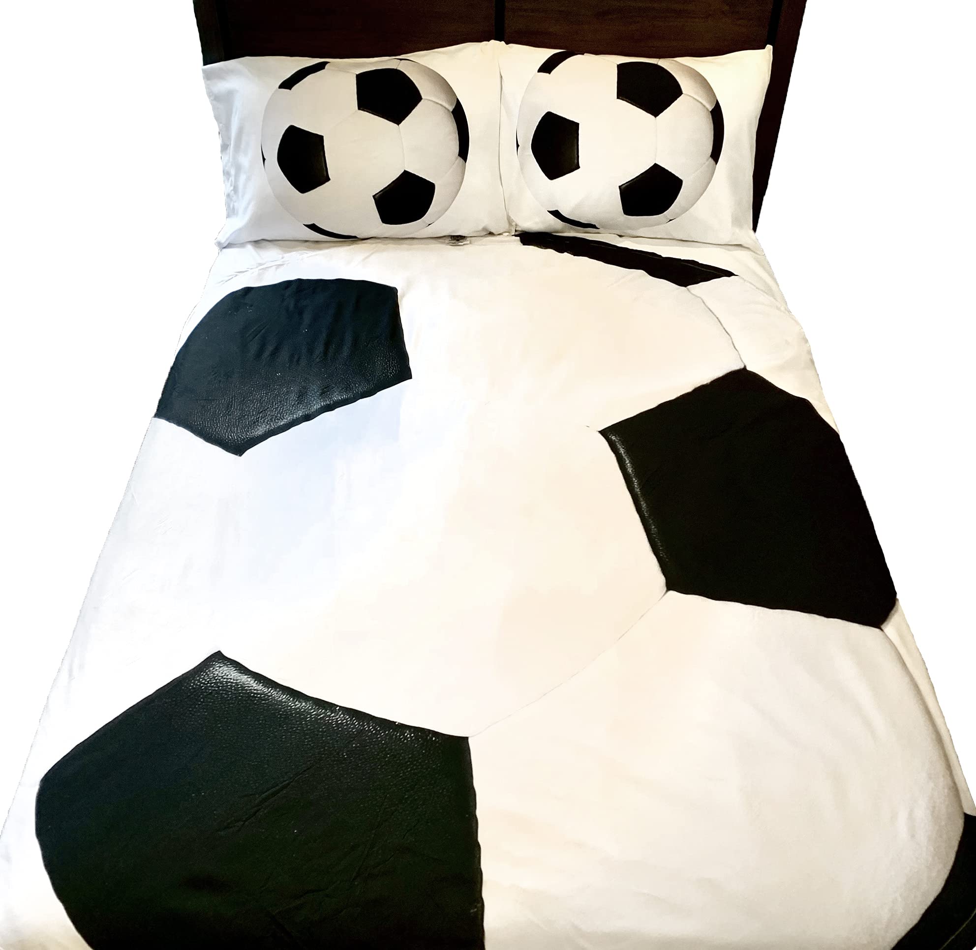5-Piece Kids Twin Soccer Bedding Set - Round Comforter, 2 Pillowcases, Fitted Sheet | Super Soft Microfiber Flannel | Perfect for Boys' Bedroom, Sports Theme Decor & Sleepovers