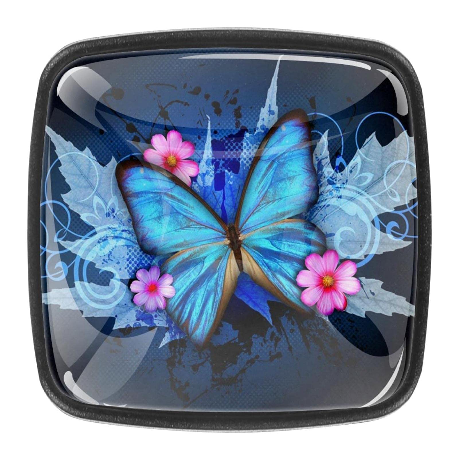 8Pcs Blue Butterfly Flower Cabinet Handles & Knobs - Decorative Drawer Pulls for Kitchen, Bathroom & Furniture (Modern Home Decor)