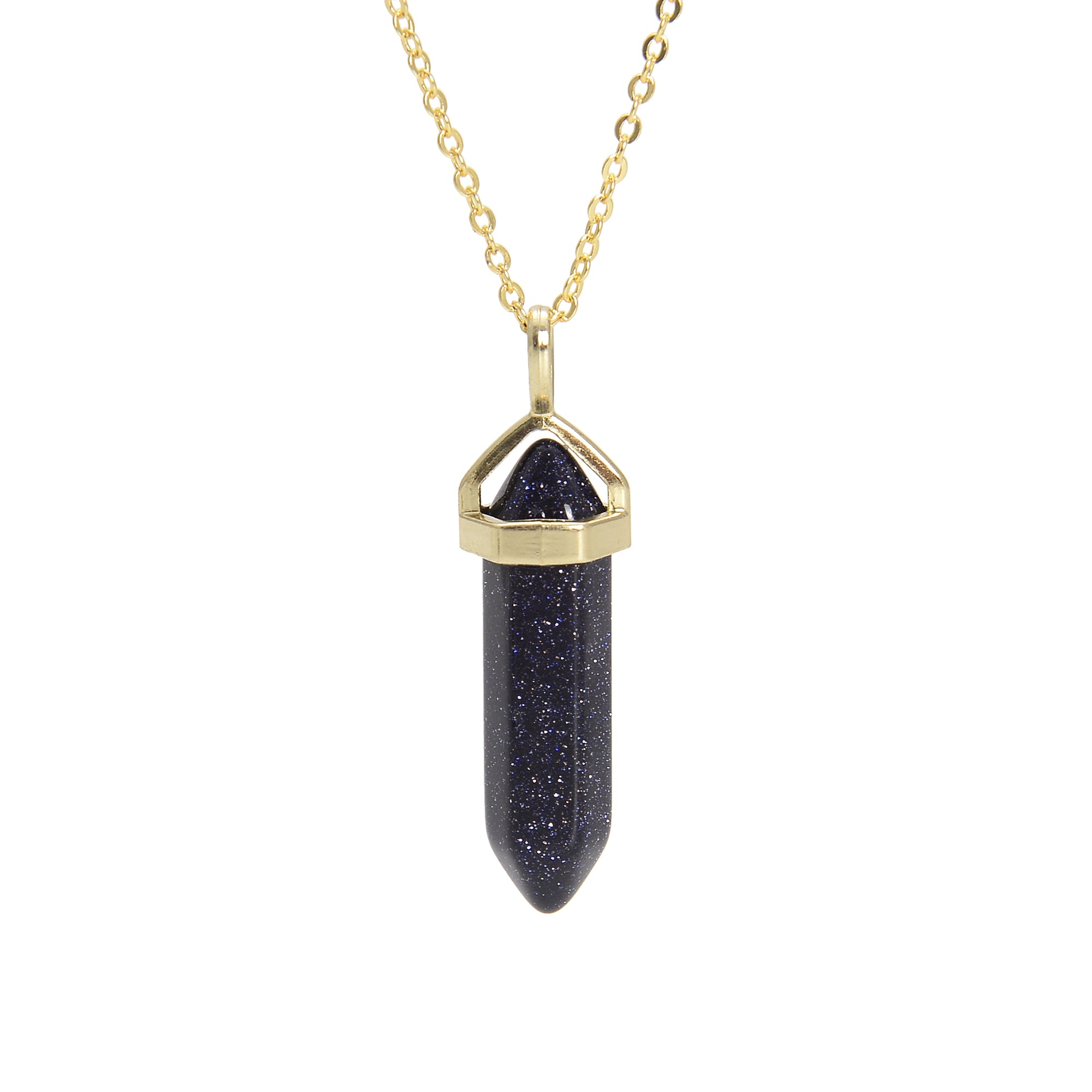 Blue Sandstone Pendulum Necklace - 8x40mm Gold Plated Healing Crystal Pendant (6 Pack) for Meditation, Energy Work & Spiritual Healing