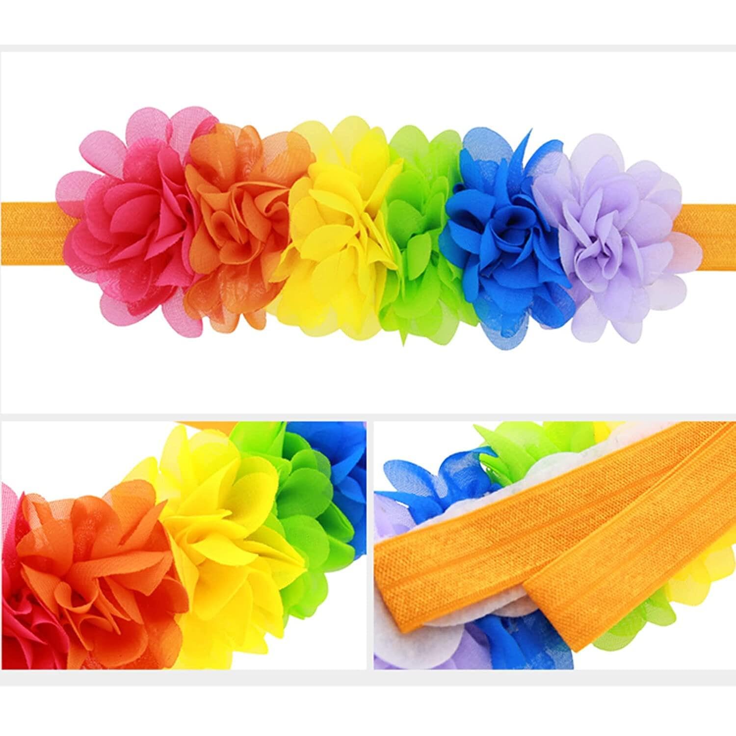 Rainbow Flower Headbands for Baby Girls - Soft Infant Hair Bands with Floral Design (Yellow, One Size) - Perfect for Newborn Photography, Birthday Parties & Daily Outfits