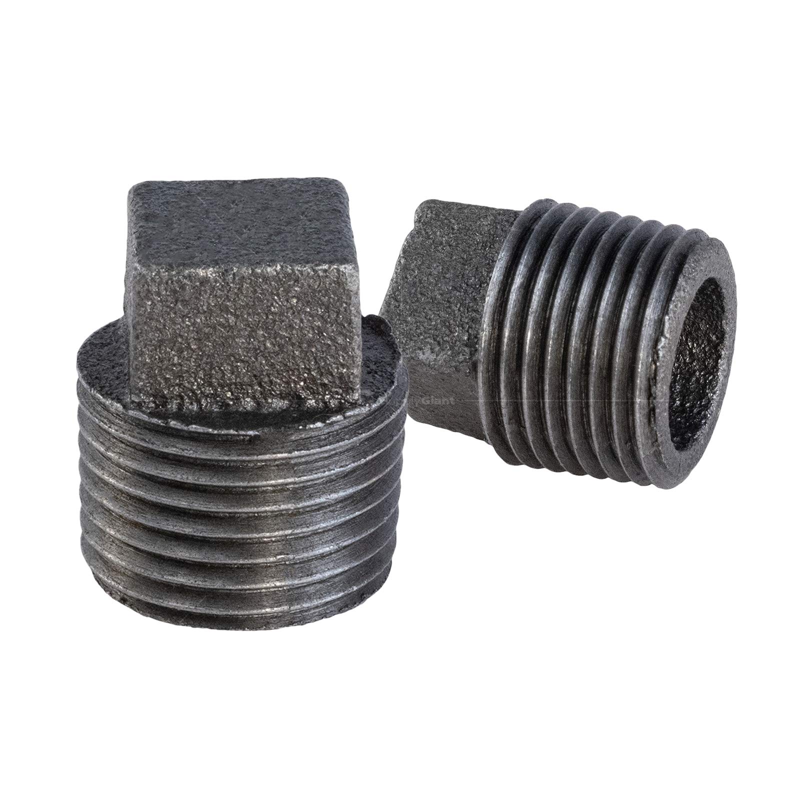 BMPL4000-5 Black Malleable Iron Pipe Plug Fitting - 4 Inch Square Head Threaded Connector (Pack of 5) - Ideal for Plumbing, HVAC, and Industrial Pipe Systems
