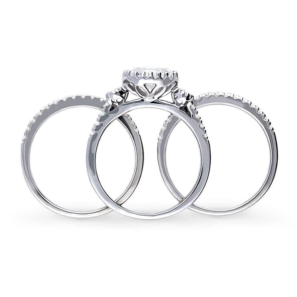 BERRICLE Sterling Silver 3-Stone Oval Cut Cubic Zirconia Engagement Ring Set for Women - 1.2 Carat CZ Wedding Band, Rhodium Plated Size 4-10 - Perfect for Proposals, Anniversaries & Bridal Jewelry Gifts