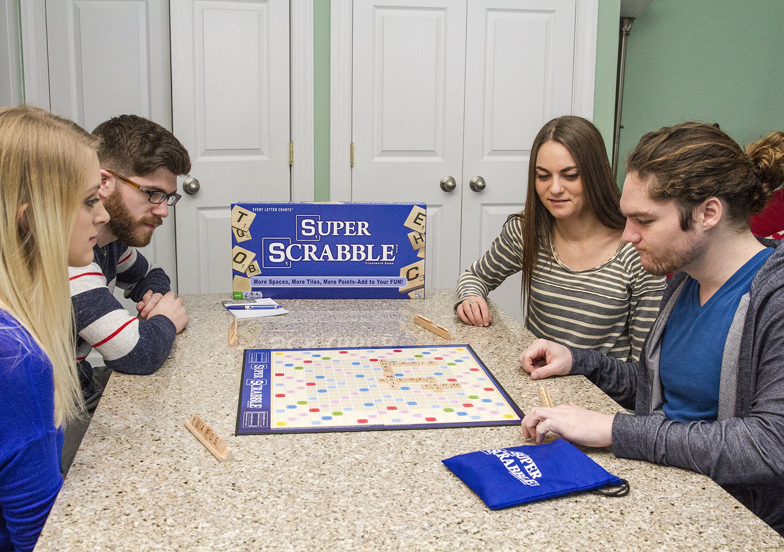 Super Scrabble Deluxe Edition - Extra Large Family Board Game for 2-4 Players Ages 8+ | Classic Word Building Game with Bonus Squares | Perfect for Family Game Nights, Classroom Learning & Party Entertainment