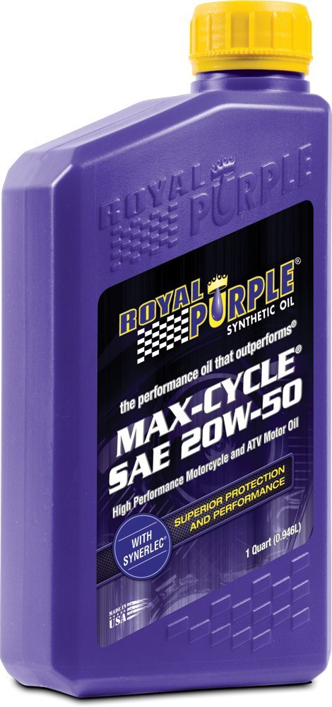Royal Purple 12316 Max Cycle 20W-50 High Performance Synthetic Motorcycle Oil - 12 Quart | Premium Engine Protection for Cruisers, Sport Bikes & ATVs | Extreme Temperature Performance