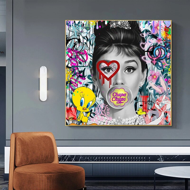 Vintage Audrey Hepburn Chupa Chups Poster - Iconic Retro Wall Art Decor for Home, Office & Gifts