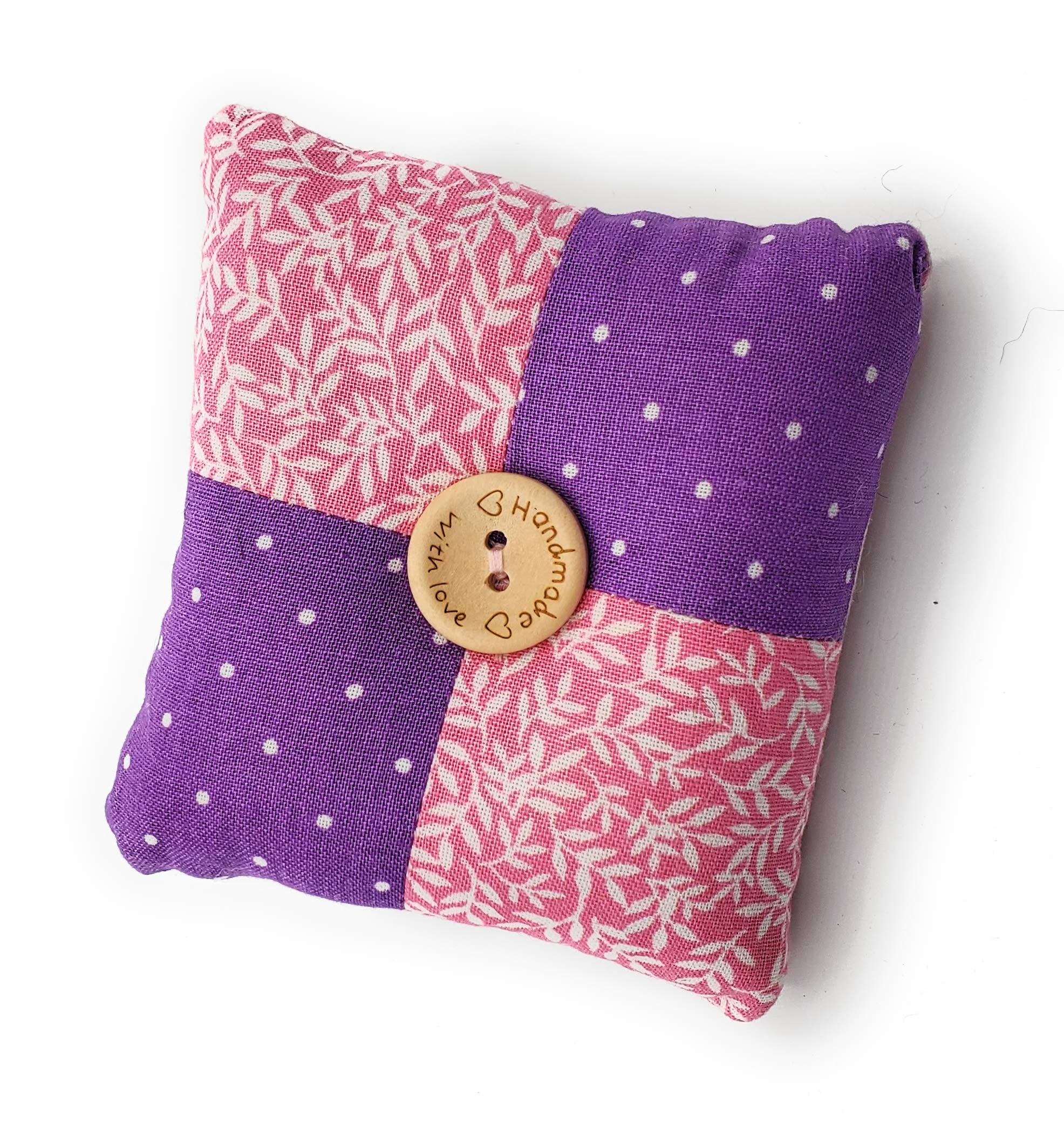 Lavender Scented Alpaca Fiber Pin Cushion with Crushed Walnut Shells - Purple & Pink Sewing Accessory for Needlework, Quilting, and Embroidery Projects