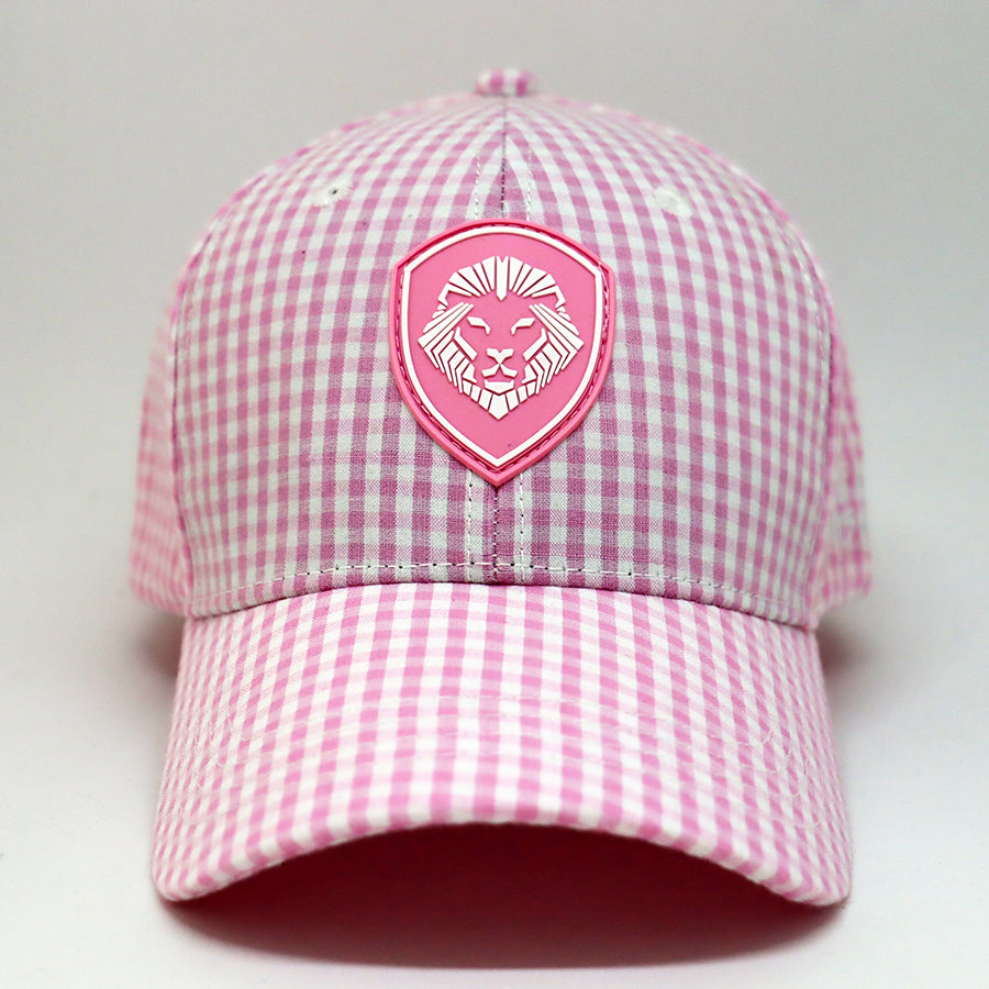 VT Shield Future Looks Bright Pink Gingham Check Snapback Hat - Stylish Baseball Cap for Women & Men - Perfect for Summer Outfits, Beach Vacations & Outdoor Activities