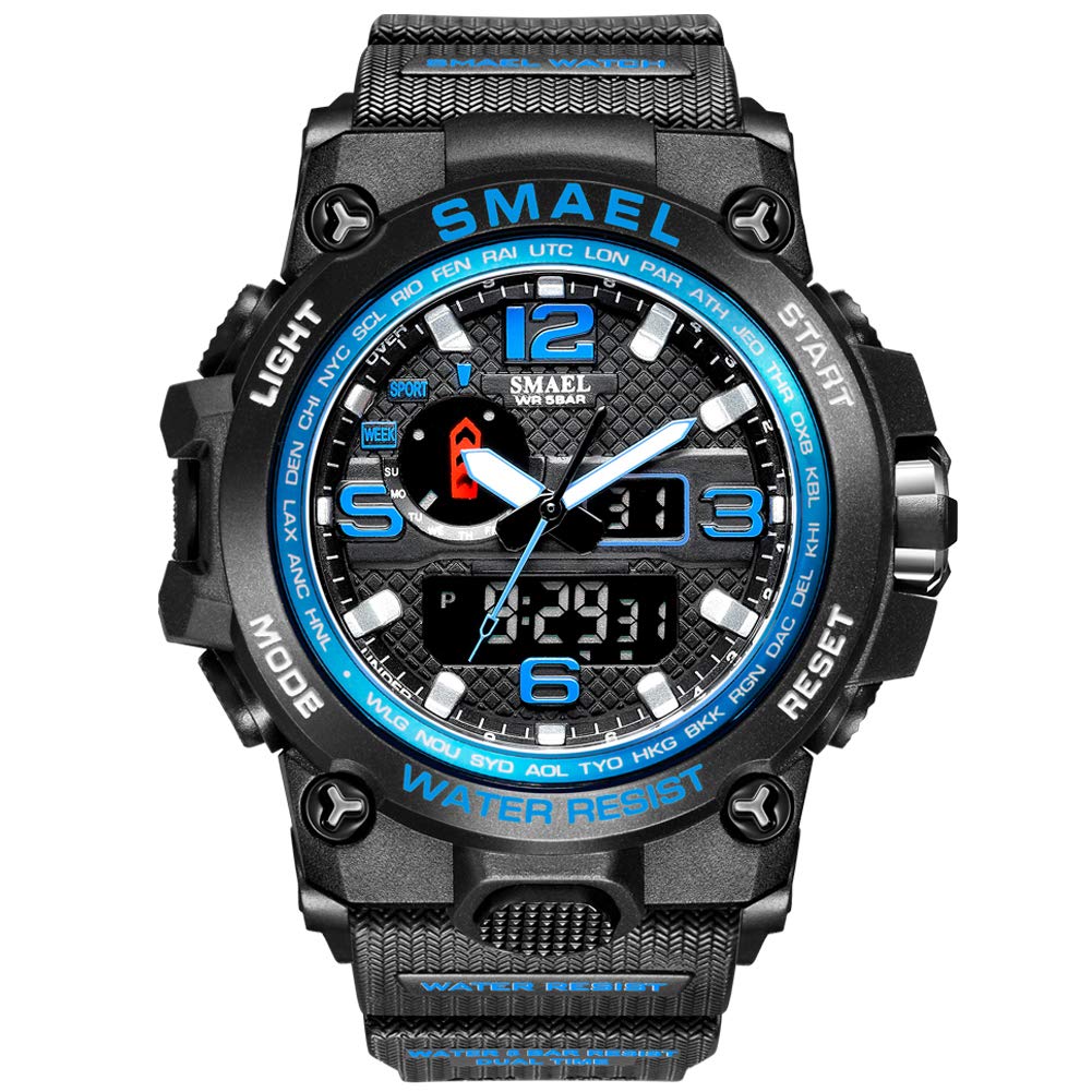 SMAEL Men's Sports Watch - Analog-Digital Quartz Dual Movement for Running & Outdoor