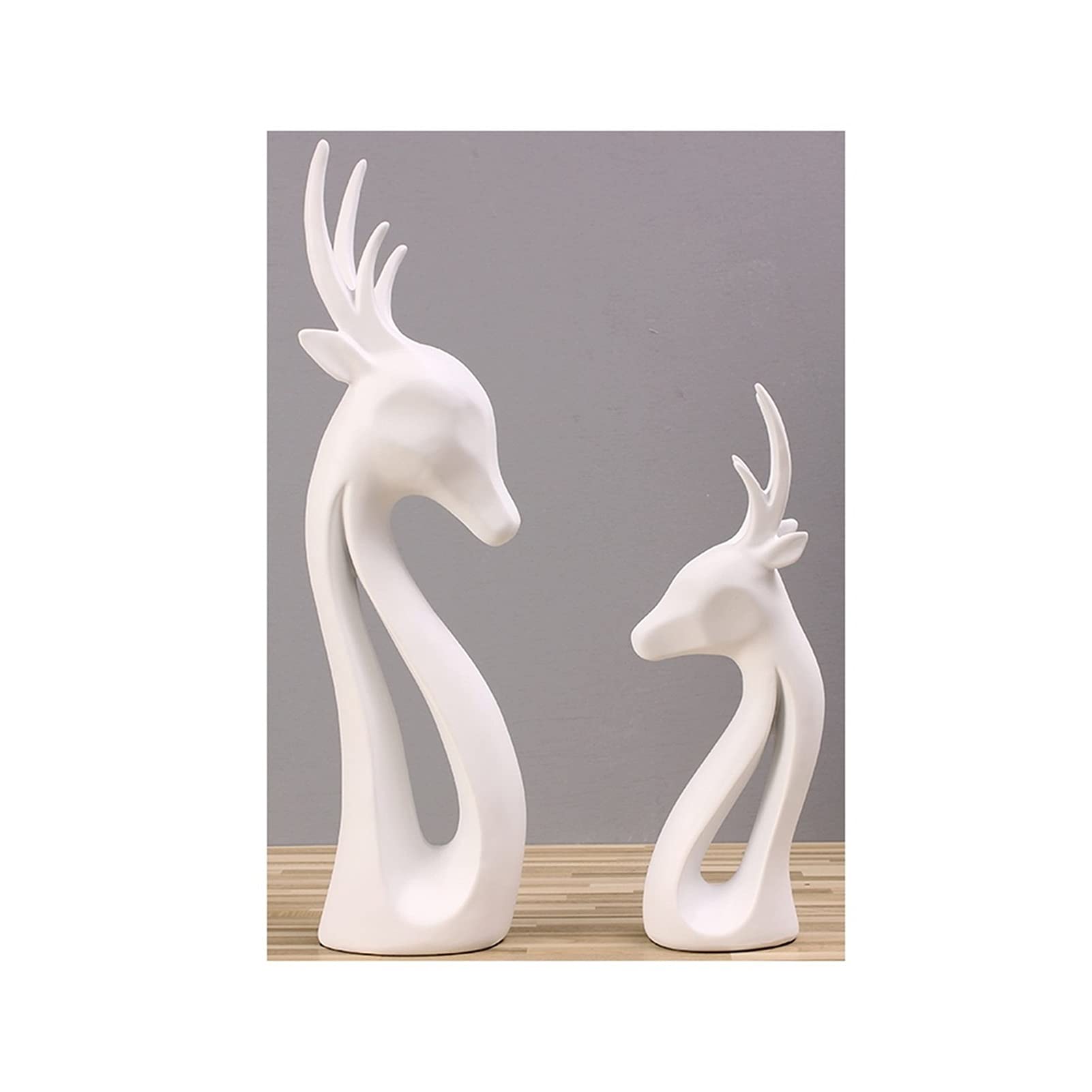 FEANG Resin Deer Sculpture Pair - Elegant Desktop Figurine Ornaments for Bookcase, Office, Living Room Decor - Perfect Home Gift (White) | Ideal for Housewarming, Wedding, and Holiday Presents