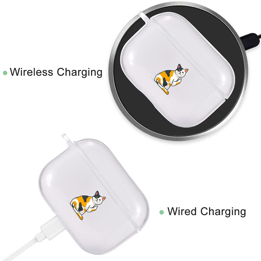 Cute Clear Cat AirPods Pro Case with Carabiner - Shockproof TPU Protective Cover for AirPods 3 Charging Case - Funny Soft Flexible Transparent Case - Perfect for Travel, Work & Everyday Use