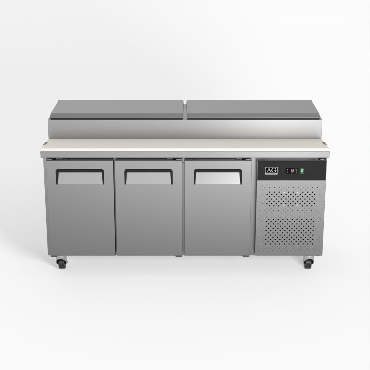 AG 3 Door Commercial Saladette Refrigerator - Holds 8 x 1/3 GN Food Storage Trays - Perfect for Restaurants, Delis & Catering Businesses