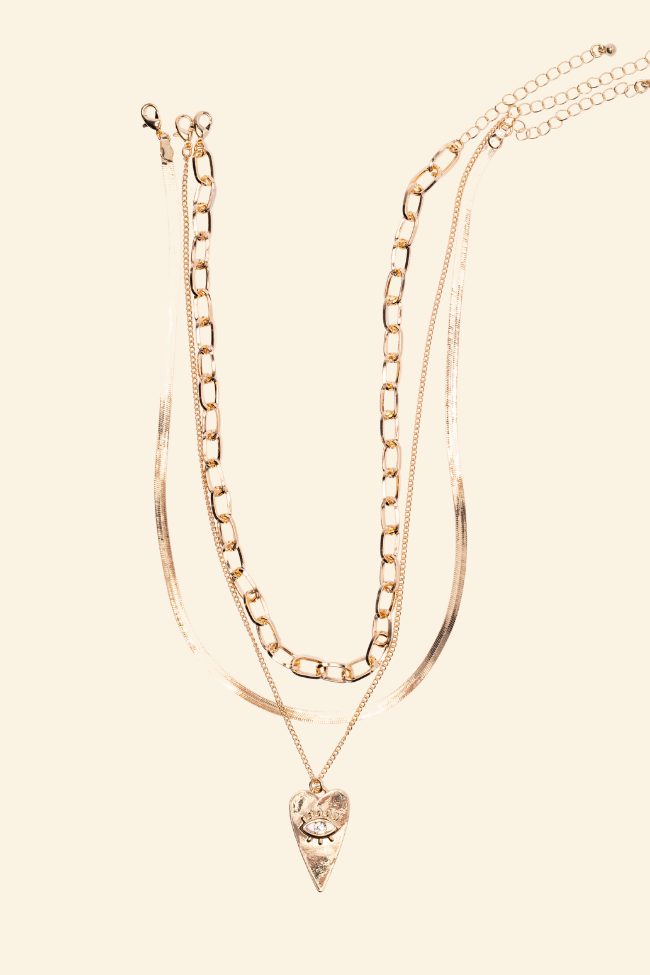 Third Eye Heart Gold Necklace - Spiritual Jewelry for Women, 14K Gold Pendant Necklace, Meaningful Gift for Meditation & Yoga Lovers