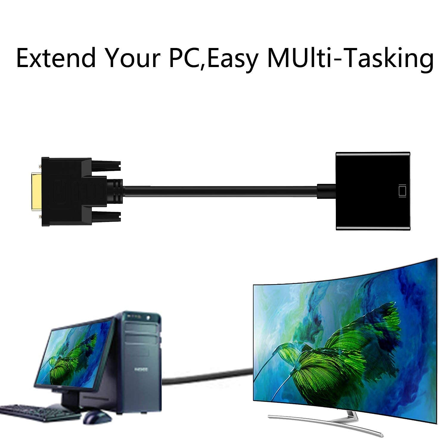 Active DVI-D to VGA Adapter Converter - 24+1 Pin Male to Female Video Cable for PC, Laptop, Monitor, Projector | Perfect for Home Office, Gaming & Presentations